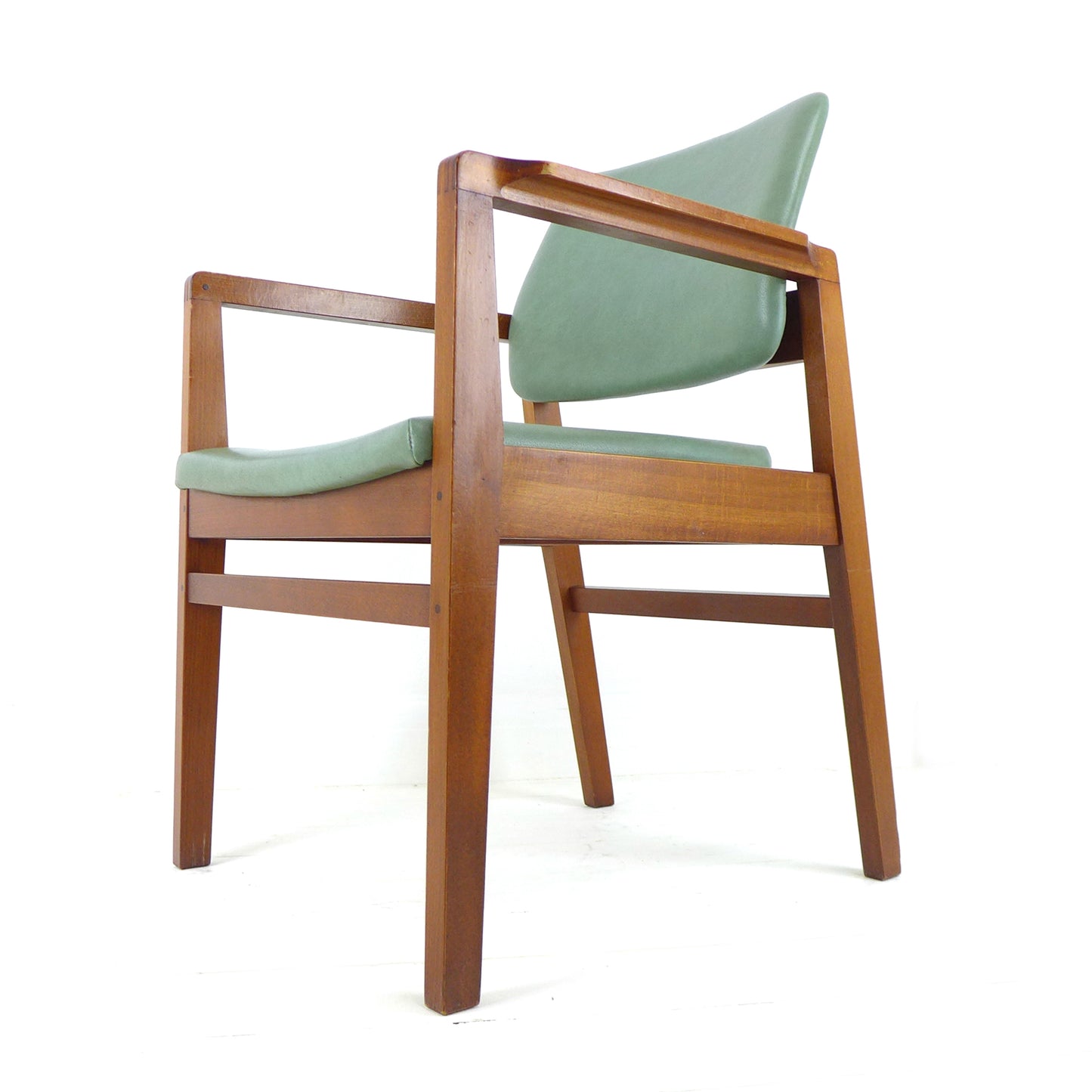 Mid Century Military Teak Armchair / Desk Chair in Arsenic Green Vintage MOD