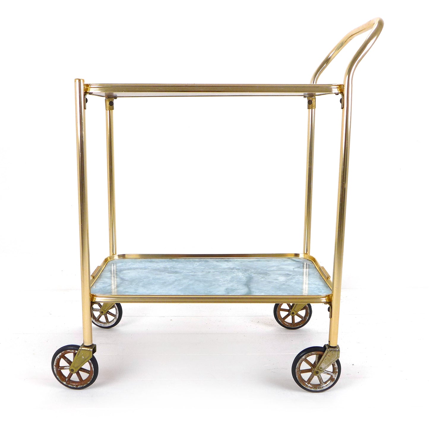 Mid Century Drinks Trolley - Vintage Bar/Drinks Cart on Wheels - Gold Metal/Brass