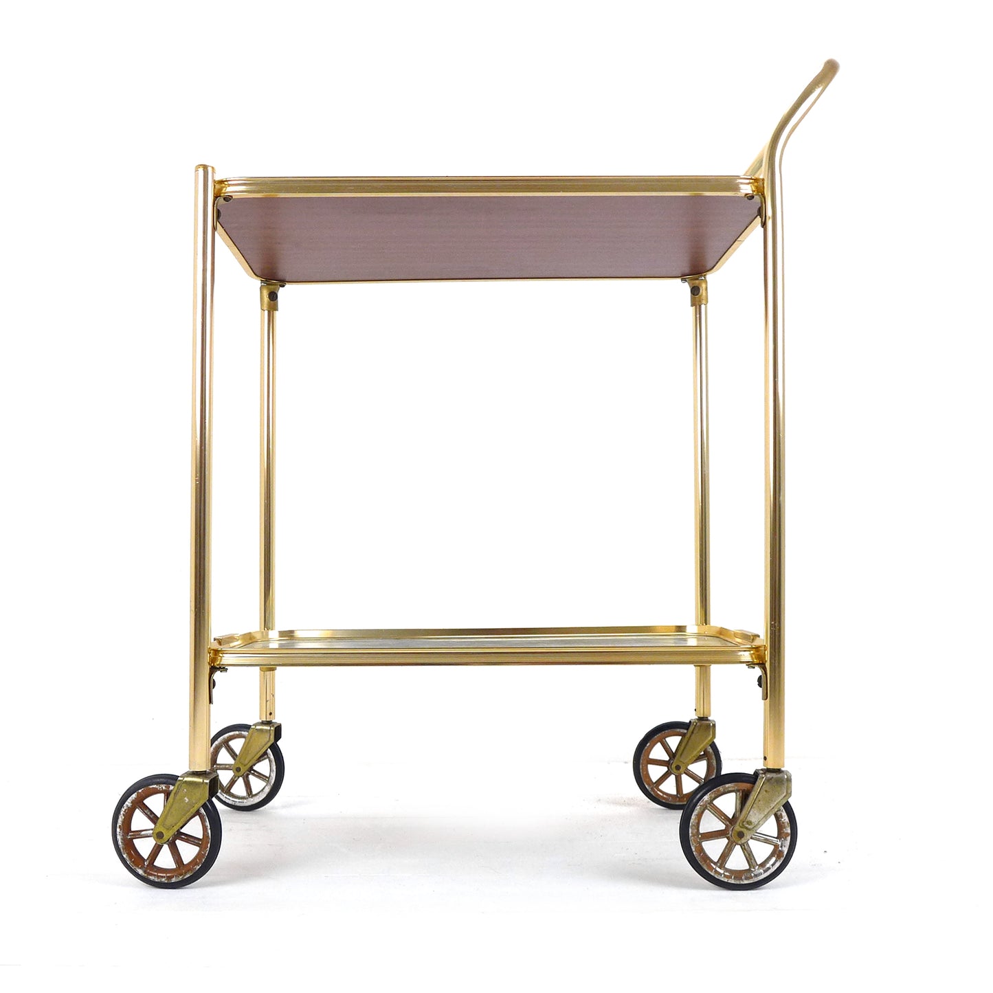 Mid Century Drinks Trolley - Vintage Bar/Drinks Cart on Wheels - Gold Metal/Brass