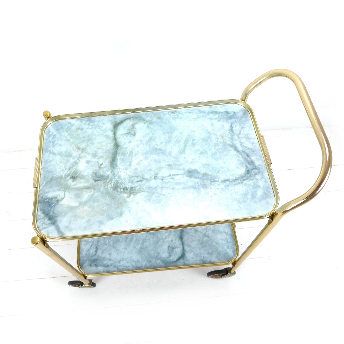 Mid Century Drinks Trolley - Vintage Bar/Drinks Cart on Wheels - Gold Metal/Brass
