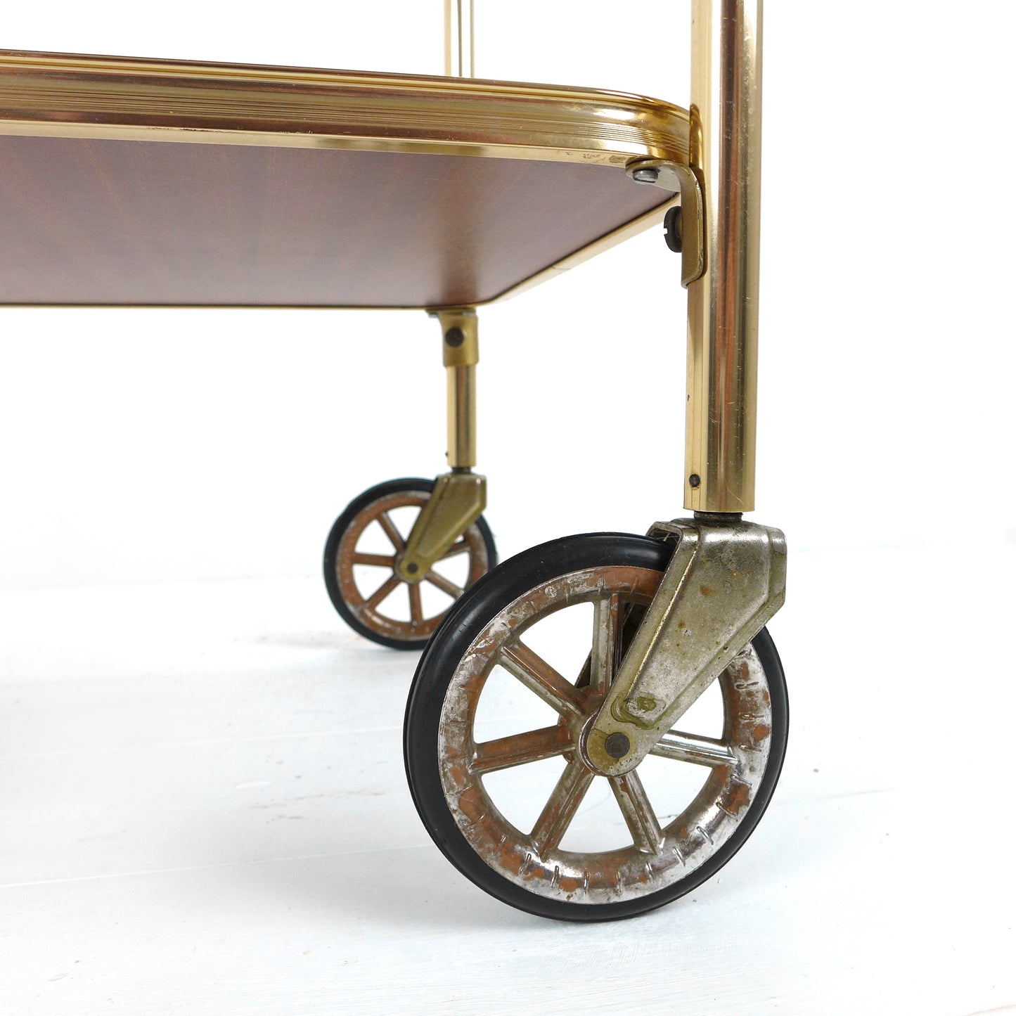 Mid Century Drinks Trolley - Vintage Bar/Drinks Cart on Wheels - Gold Metal/Brass