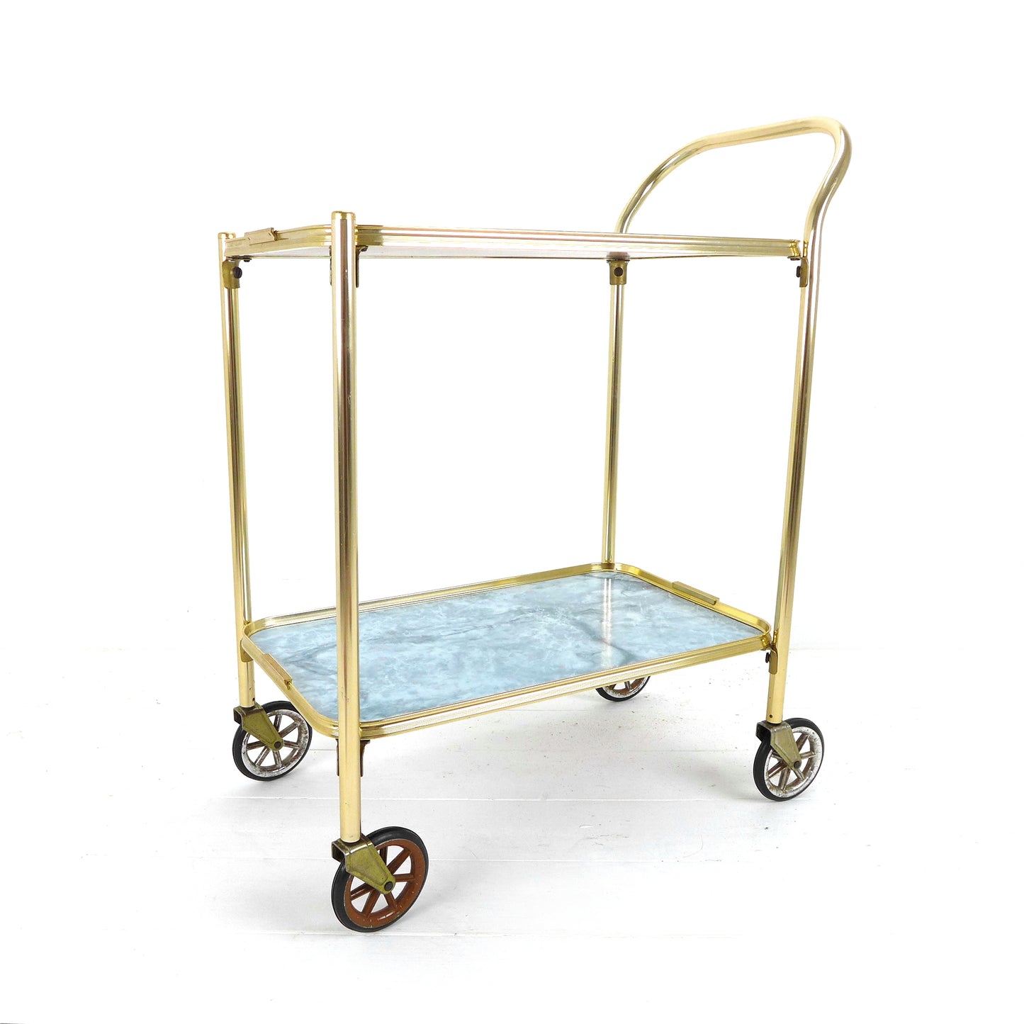 Mid Century Drinks Trolley - Vintage Bar/Drinks Cart on Wheels - Gold Metal/Brass