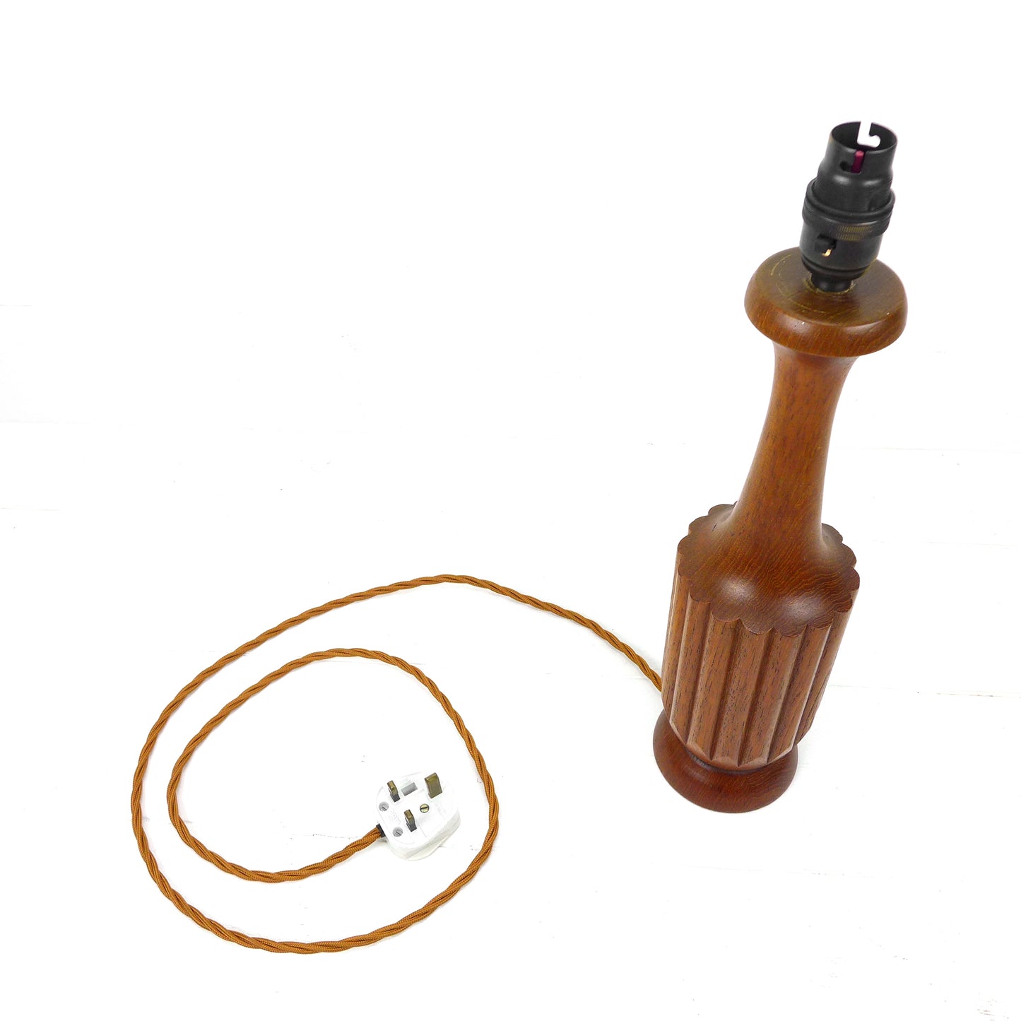 Mid Century Teak Lamp Base with Woven Flex - Vintage/Danish Style