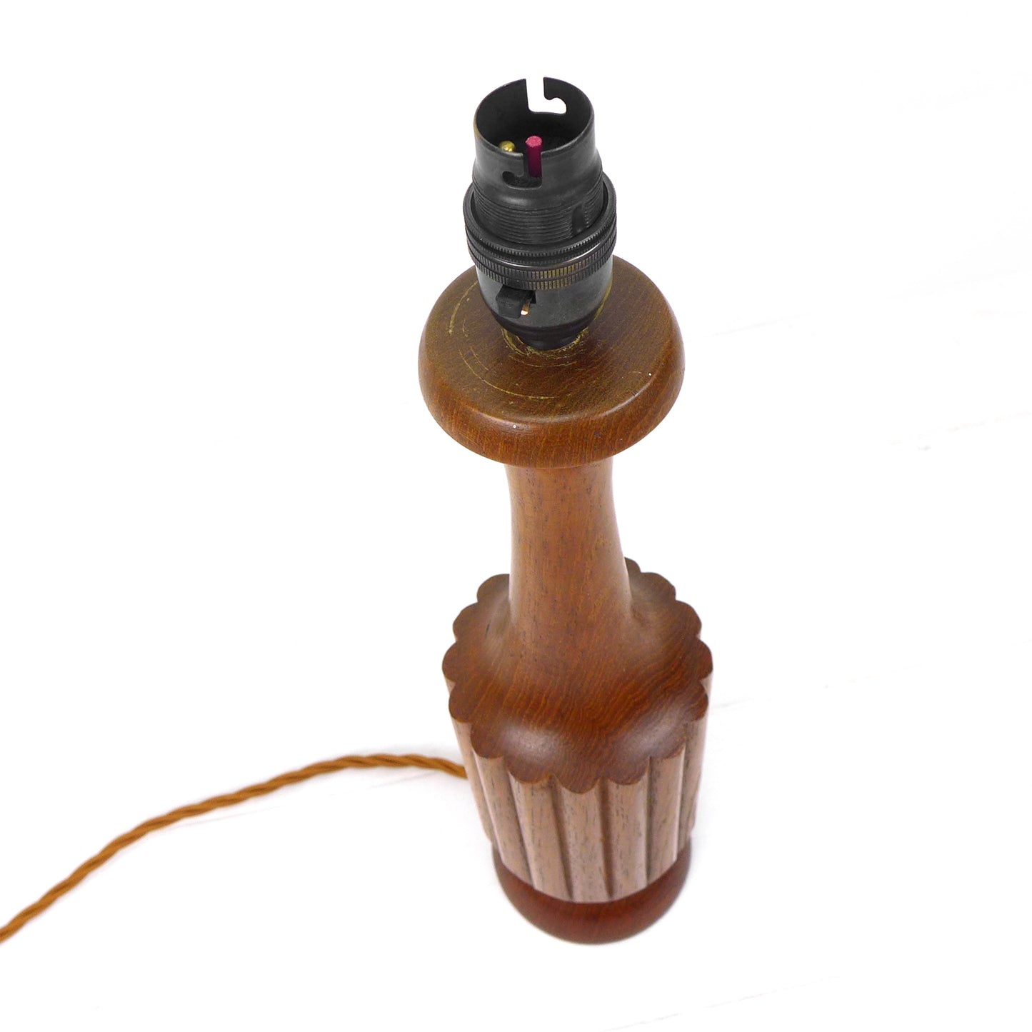 Mid Century Teak Lamp Base with Woven Flex - Vintage/Danish Style