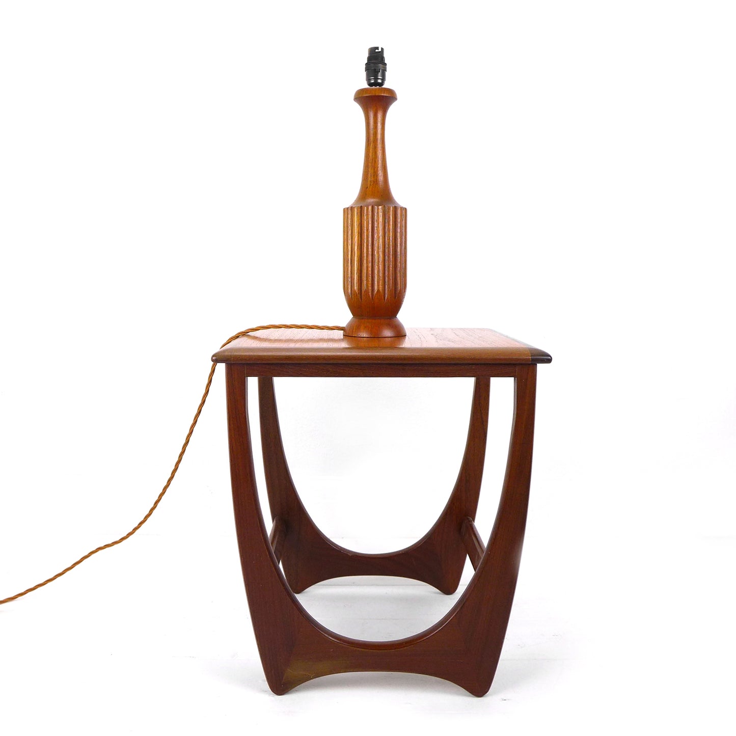 Mid Century Teak Lamp Base with Woven Flex - Vintage/Danish Style