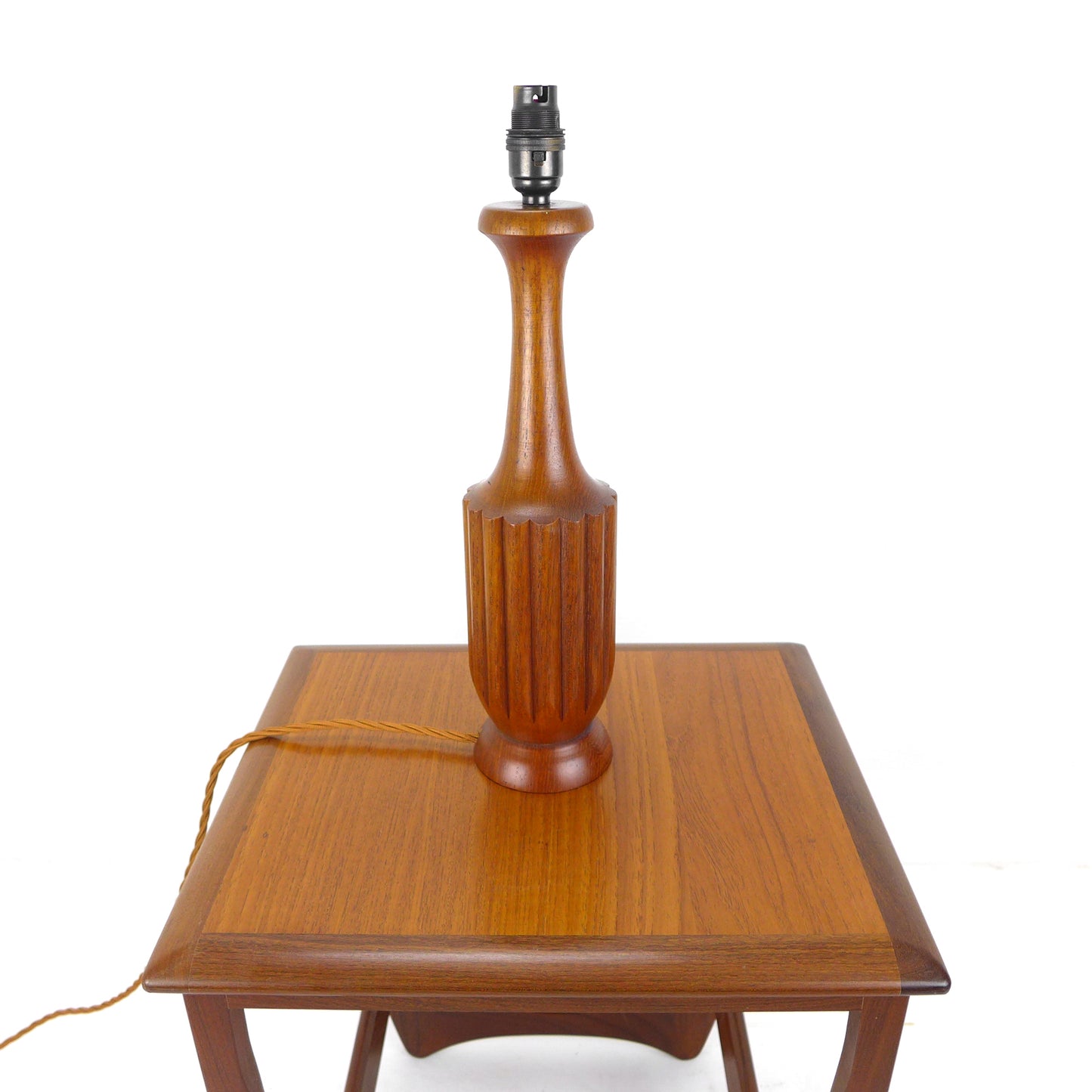 Mid Century Teak Lamp Base with Woven Flex - Vintage/Danish Style