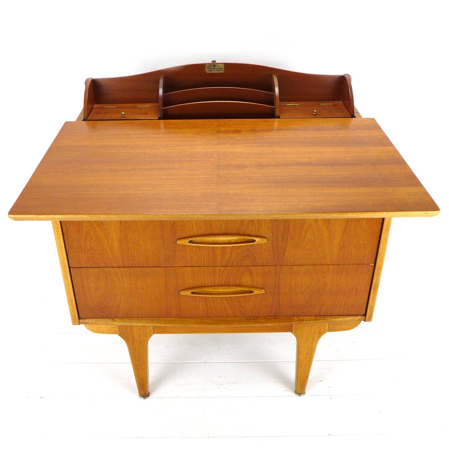 Metamorphic JENTIQUE Desk / Writing Bureau - Compact Home Office Station with Storage - Mid Century Teak