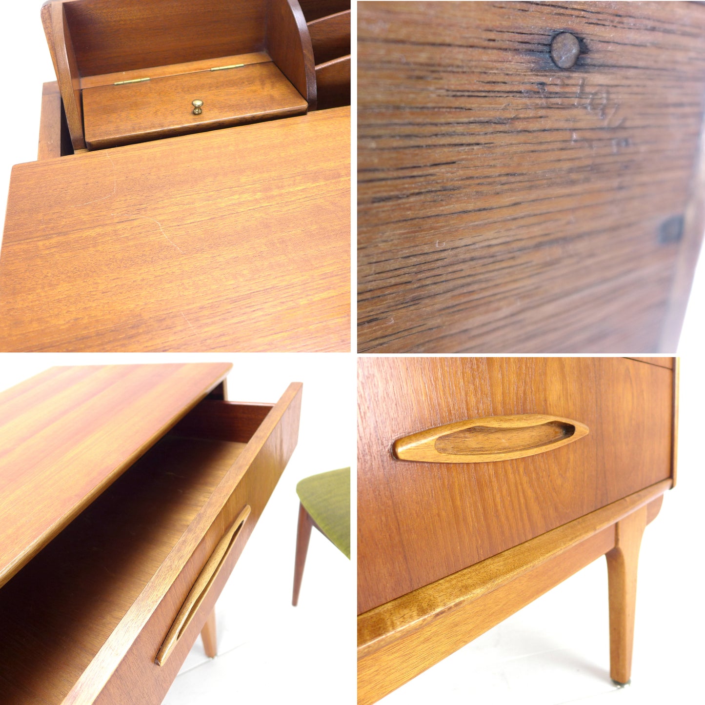 Metamorphic JENTIQUE Desk / Writing Bureau - Compact Home Office Station with Storage - Mid Century Teak