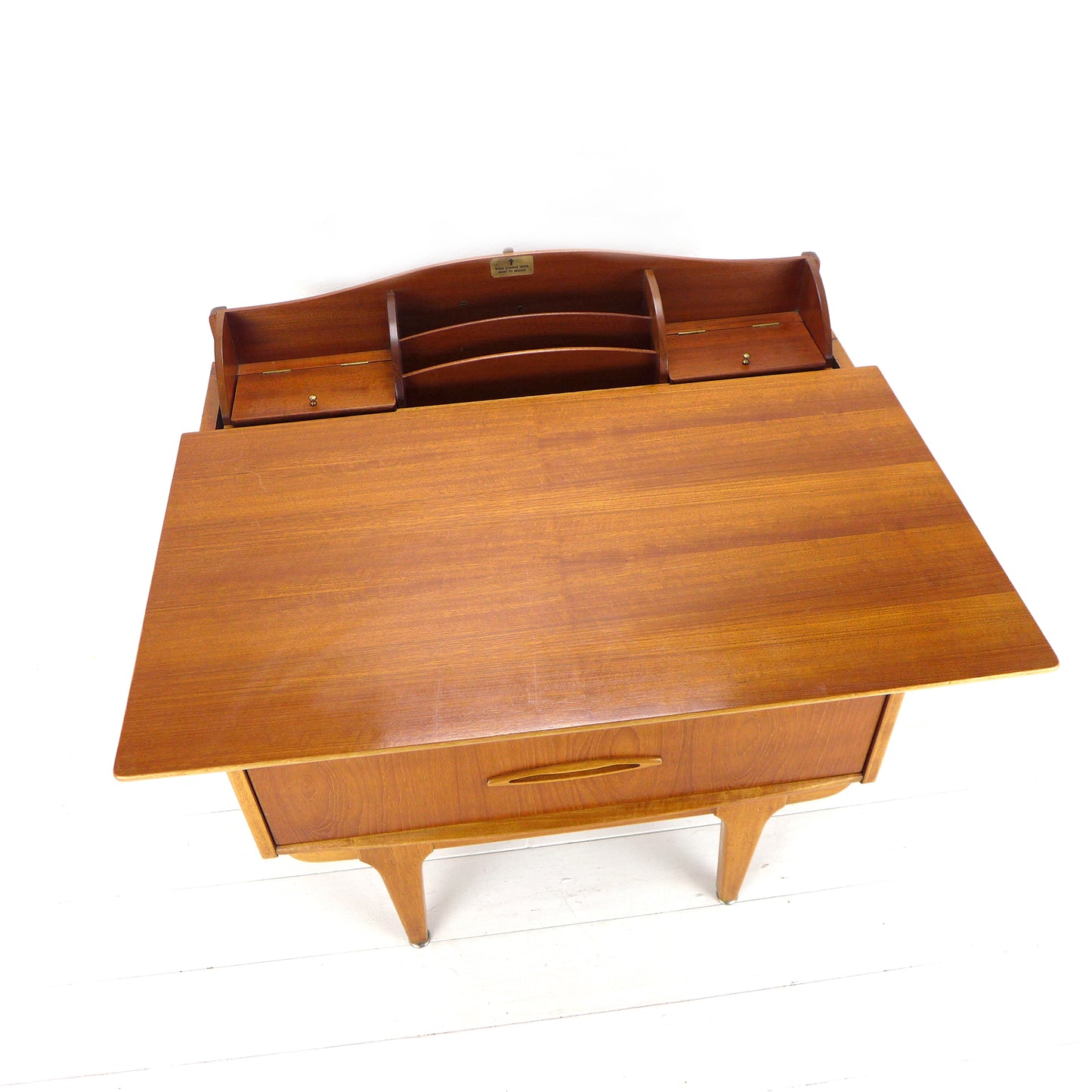 Metamorphic JENTIQUE Desk / Writing Bureau - Compact Home Office Station with Storage - Mid Century Teak