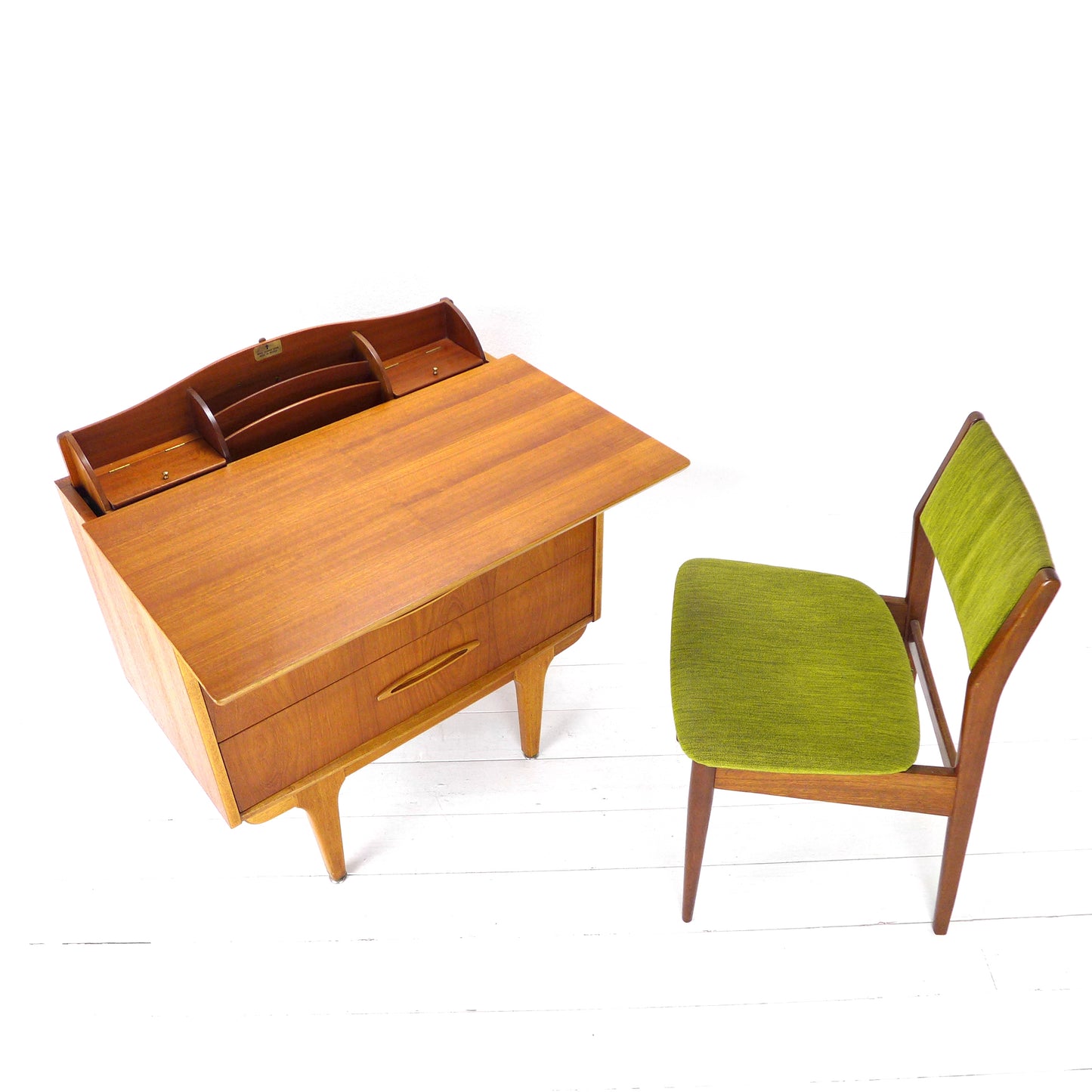 Metamorphic JENTIQUE Desk / Writing Bureau - Compact Home Office Station with Storage - Mid Century Teak