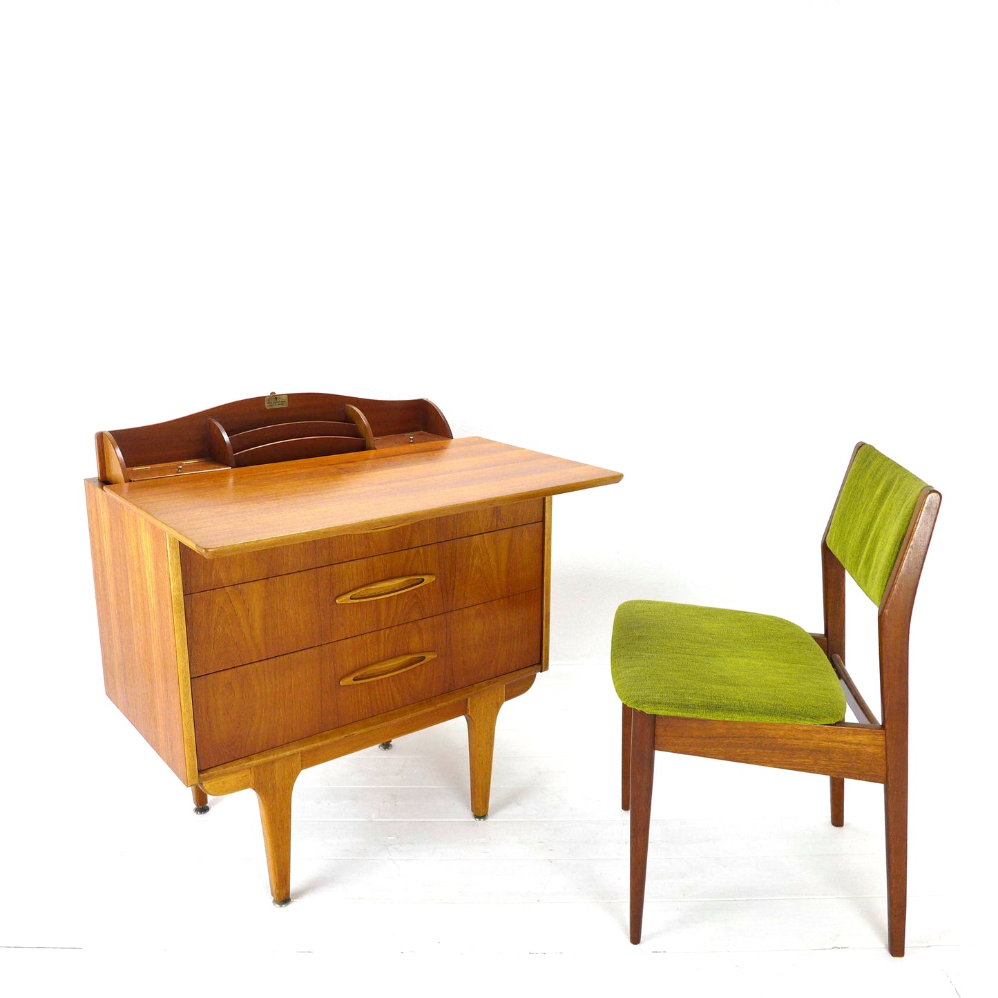 Metamorphic JENTIQUE Desk / Writing Bureau - Compact Home Office Station with Storage - Mid Century Teak
