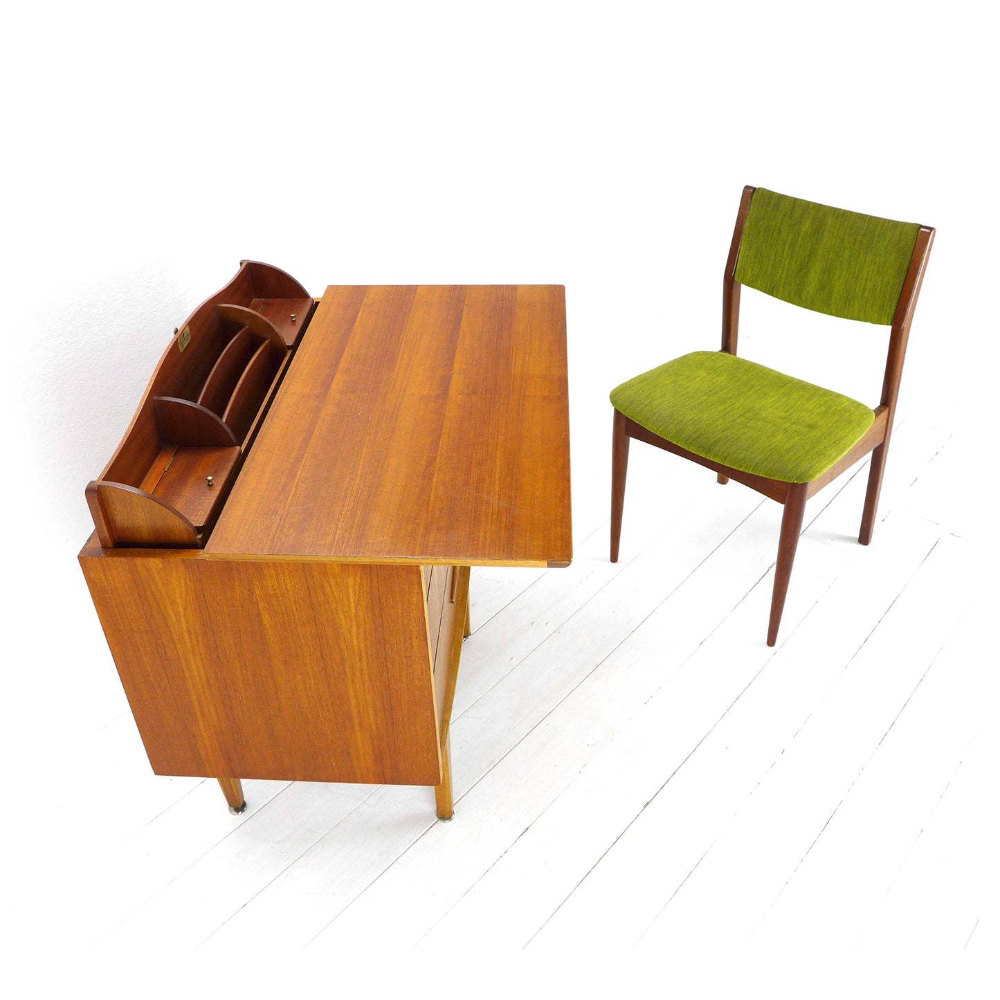 Metamorphic JENTIQUE Desk / Writing Bureau - Compact Home Office Station with Storage - Mid Century Teak