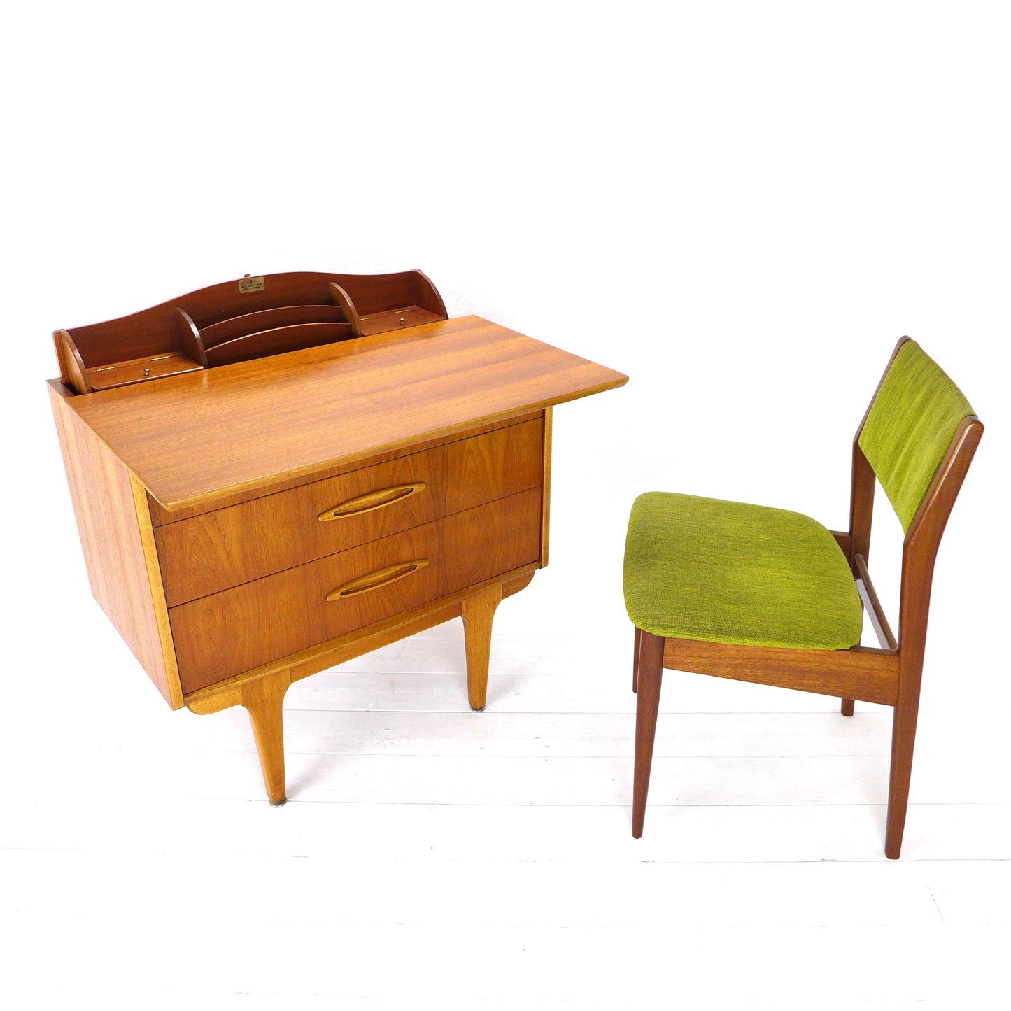 Metamorphic JENTIQUE Desk / Writing Bureau - Compact Home Office Station with Storage - Mid Century Teak