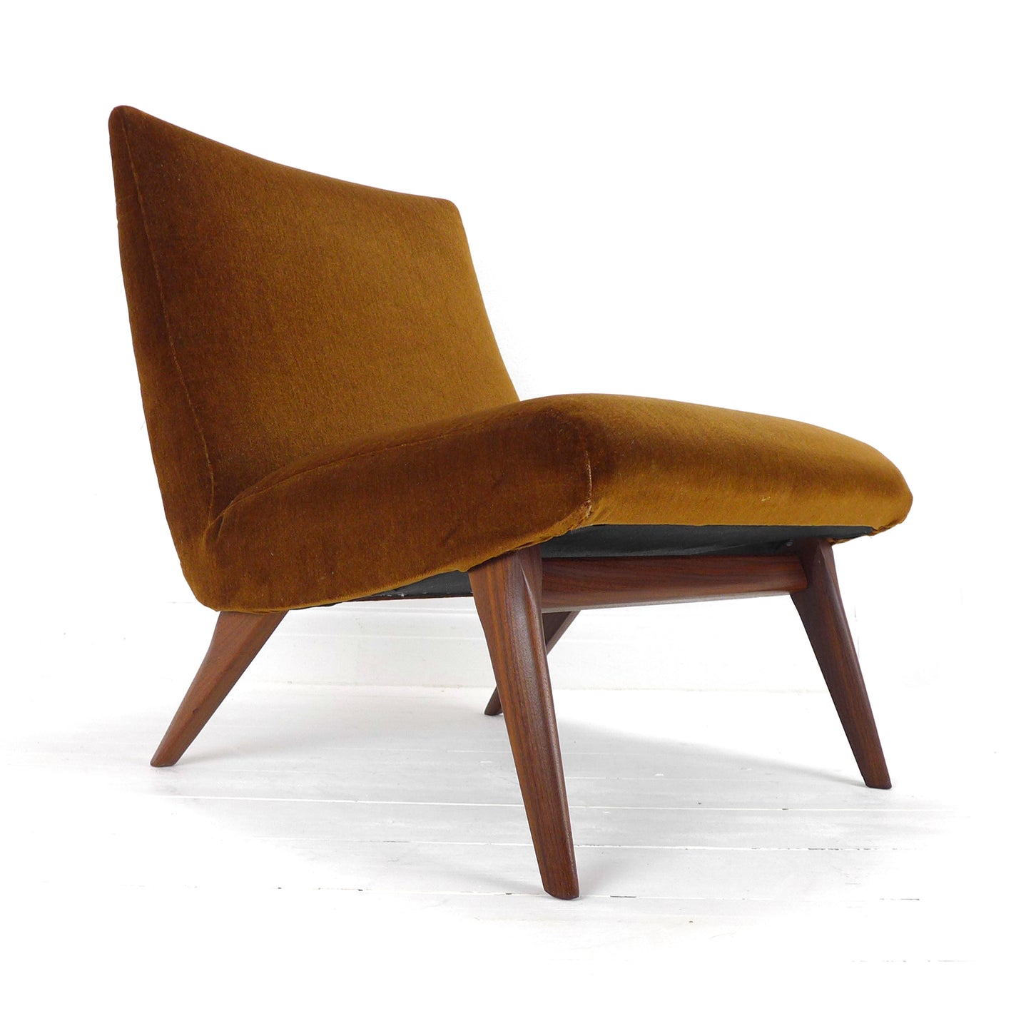 Mid Century Cocktail Chair in Brown Velvet & Teak - Vintage Armchair