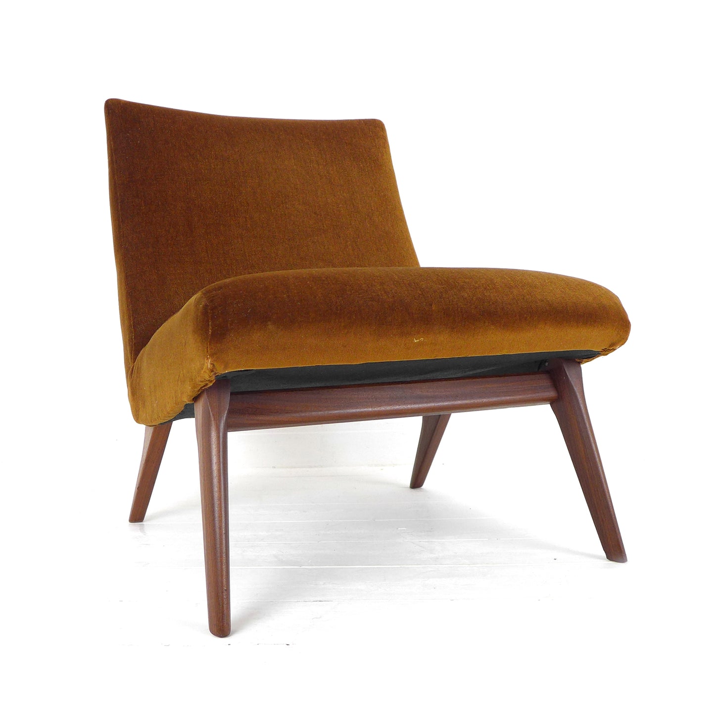 Mid Century Cocktail Chair in Brown Velvet & Teak - Vintage Armchair