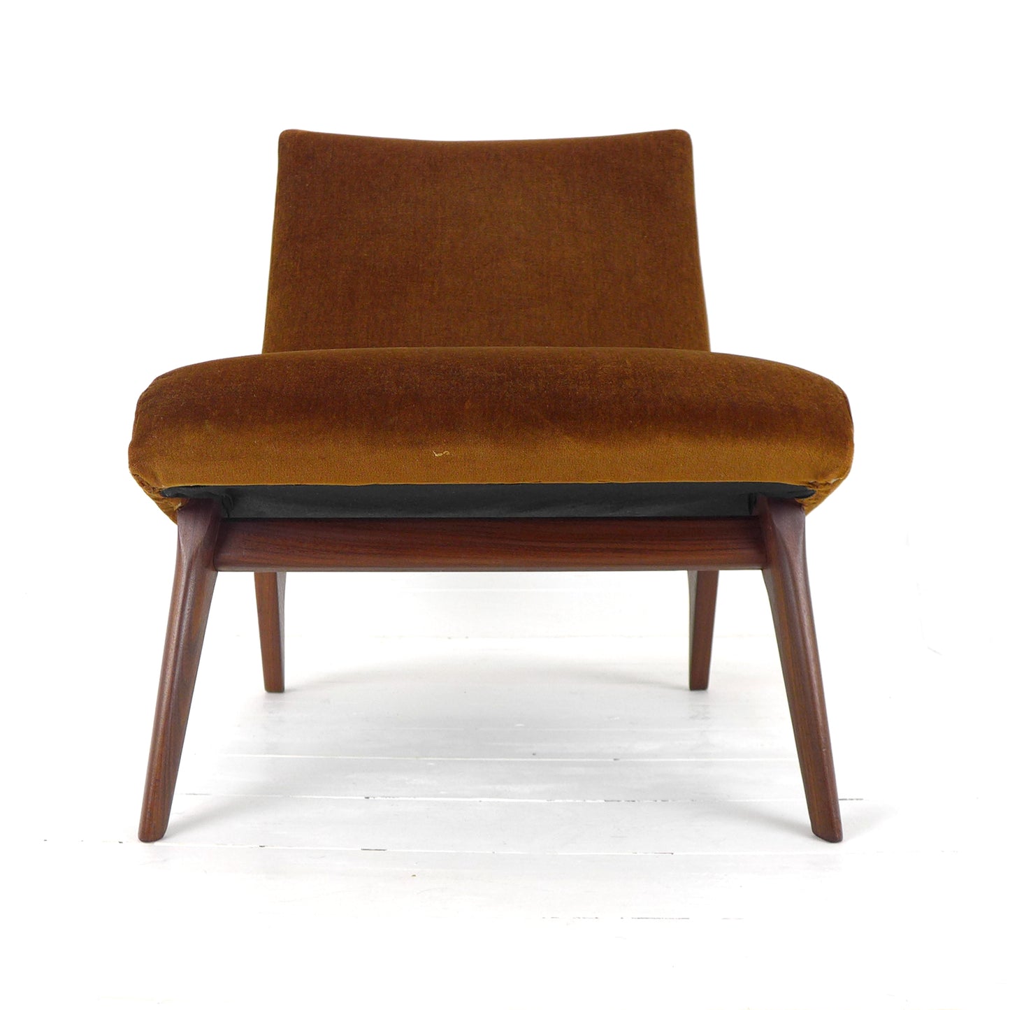 Mid Century Cocktail Chair in Brown Velvet & Teak - Vintage Armchair
