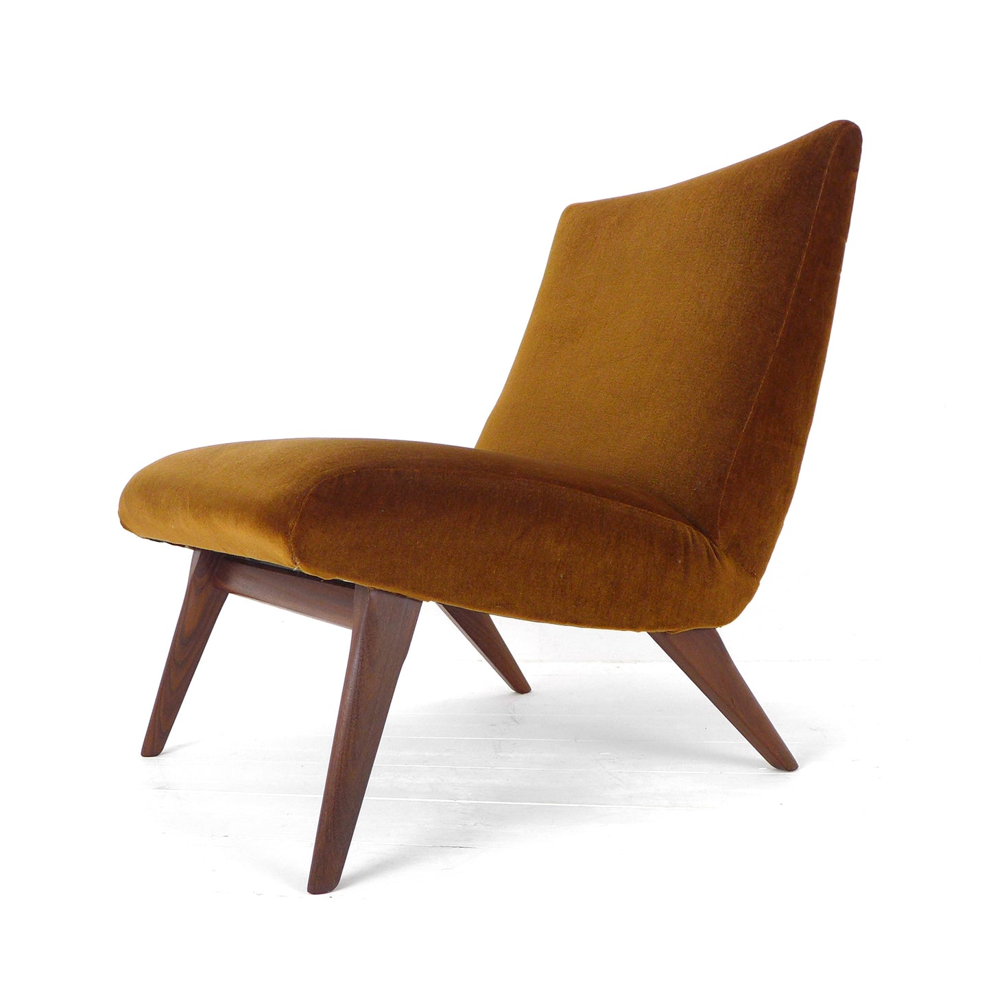 Mid Century Cocktail Chair in Brown Velvet & Teak - Vintage Armchair