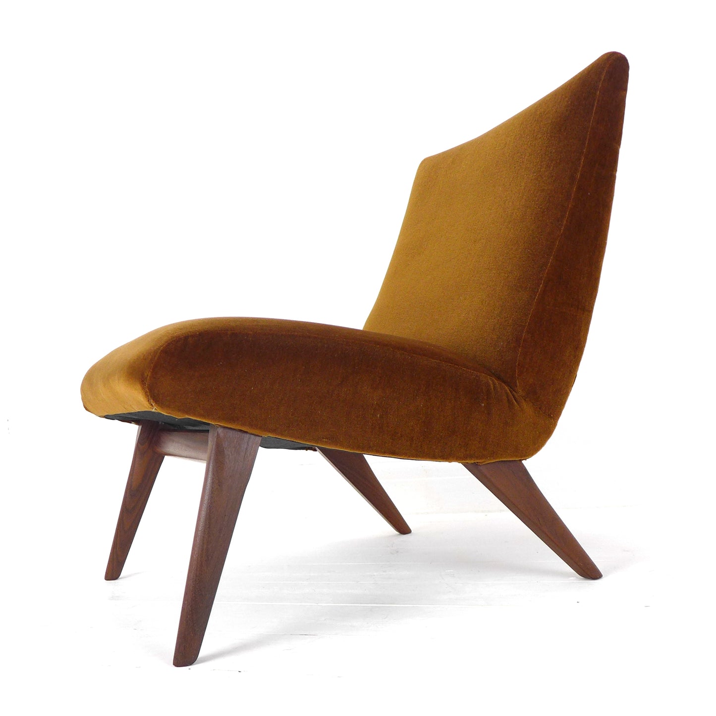 Mid Century Cocktail Chair in Brown Velvet & Teak - Vintage Armchair