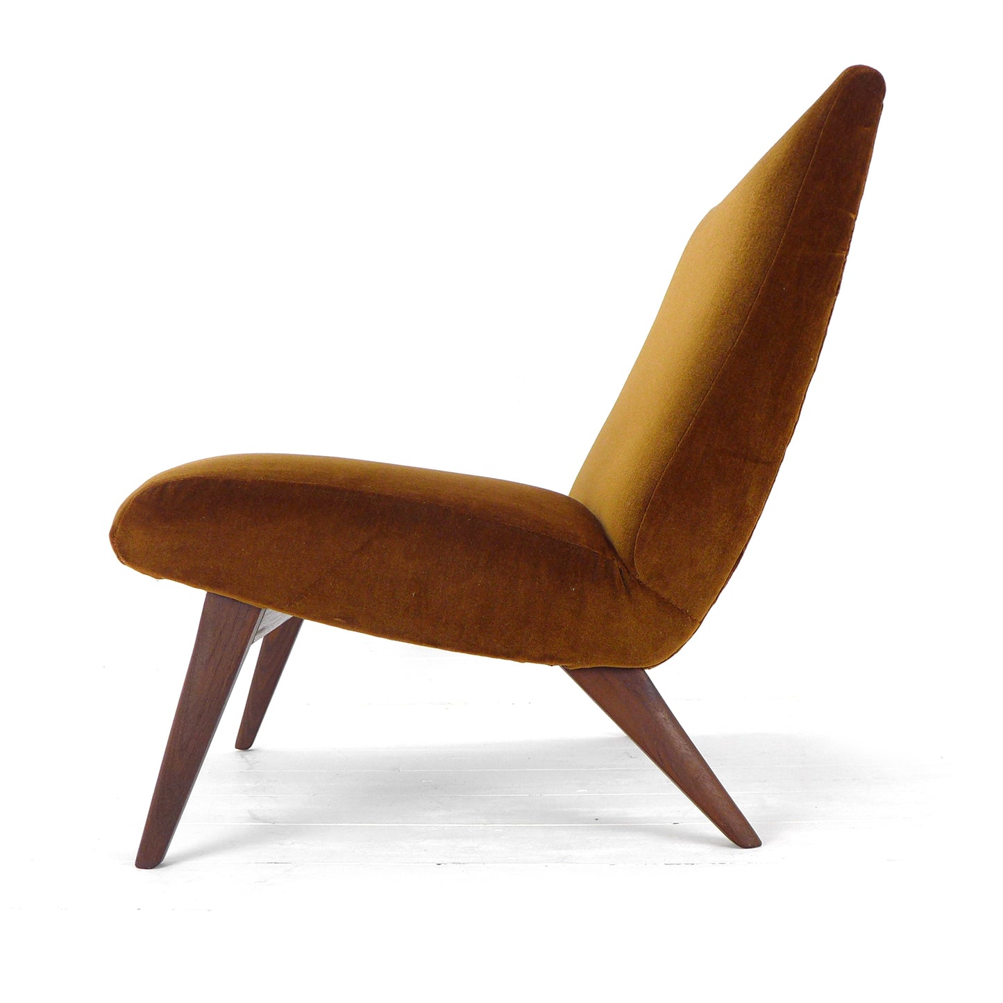 Mid Century Cocktail Chair in Brown Velvet & Teak - Vintage Armchair