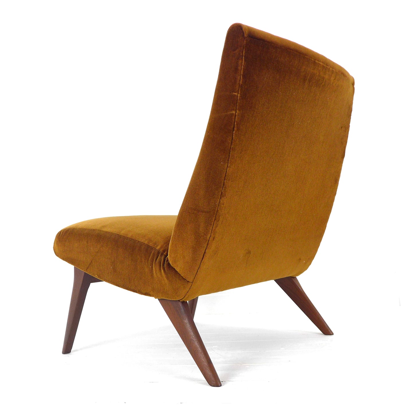 Mid Century Cocktail Chair in Brown Velvet & Teak - Vintage Armchair