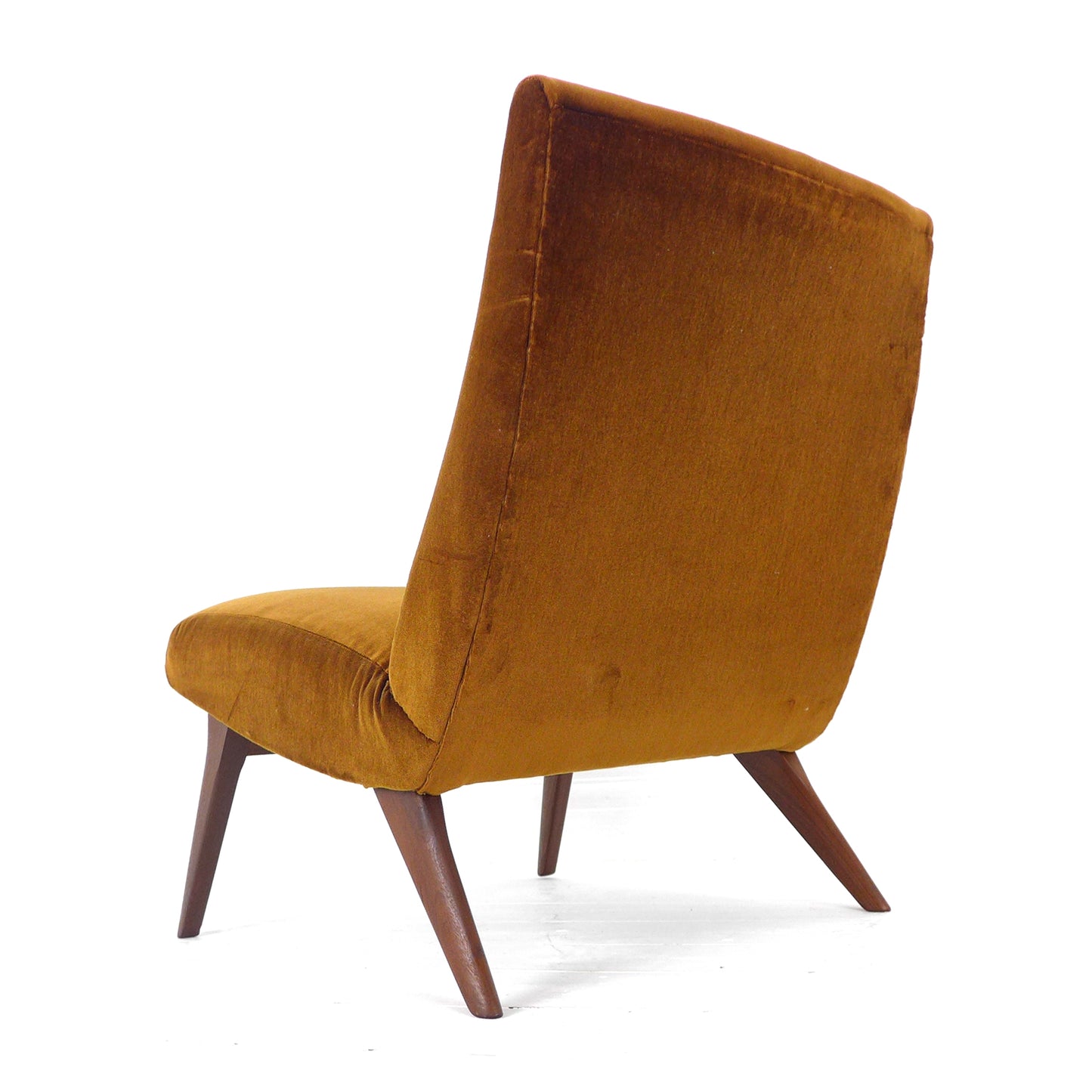 Mid Century Cocktail Chair in Brown Velvet & Teak - Vintage Armchair