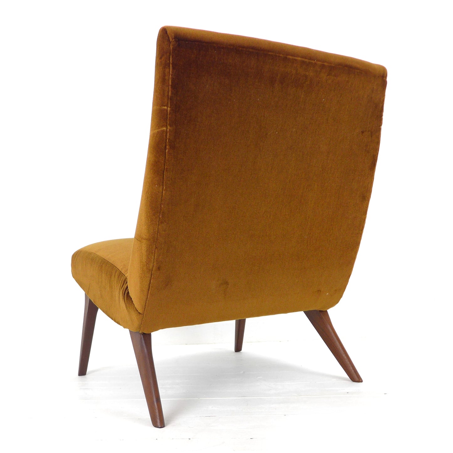 Mid Century Cocktail Chair in Brown Velvet & Teak - Vintage Armchair