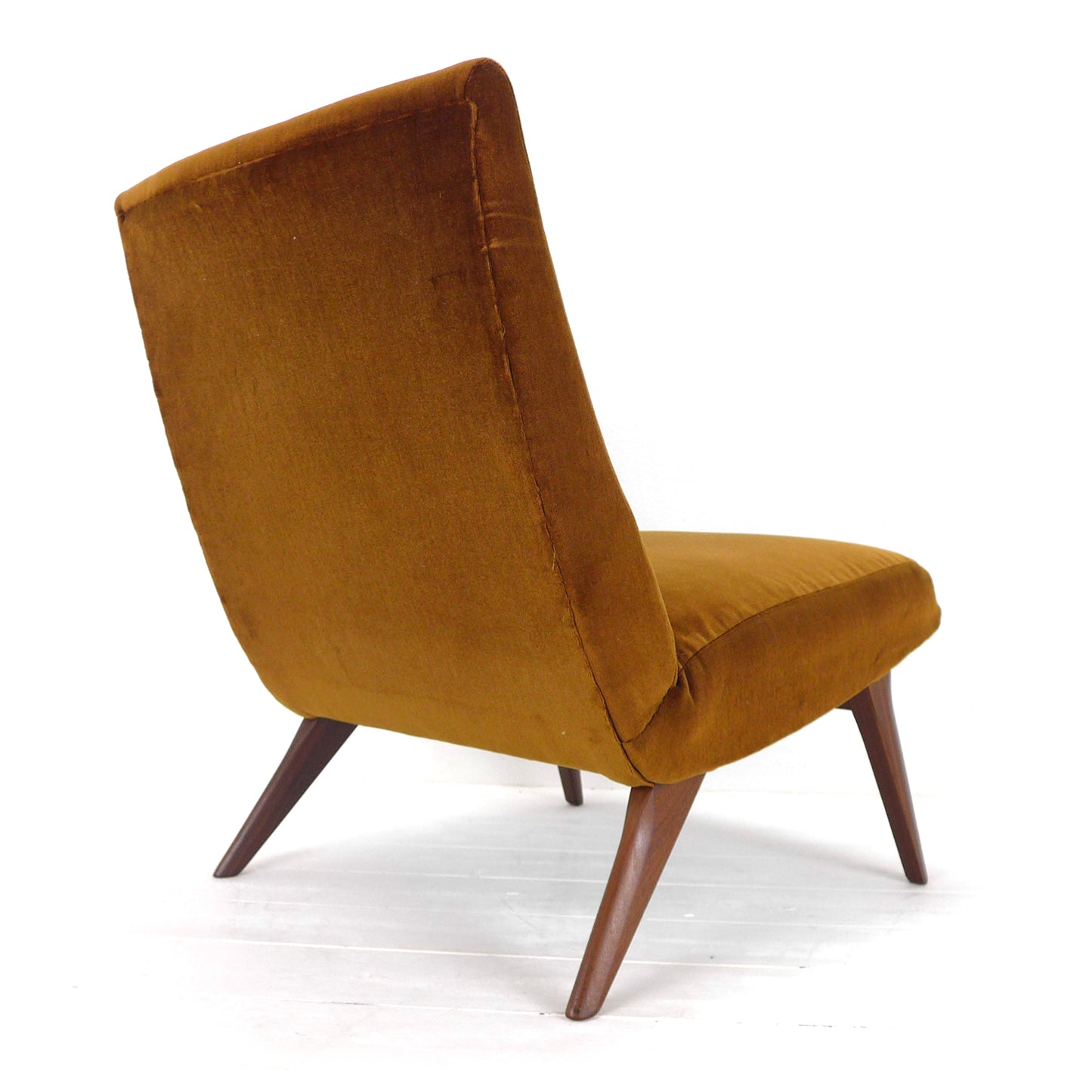 Mid Century Cocktail Chair in Brown Velvet & Teak - Vintage Armchair