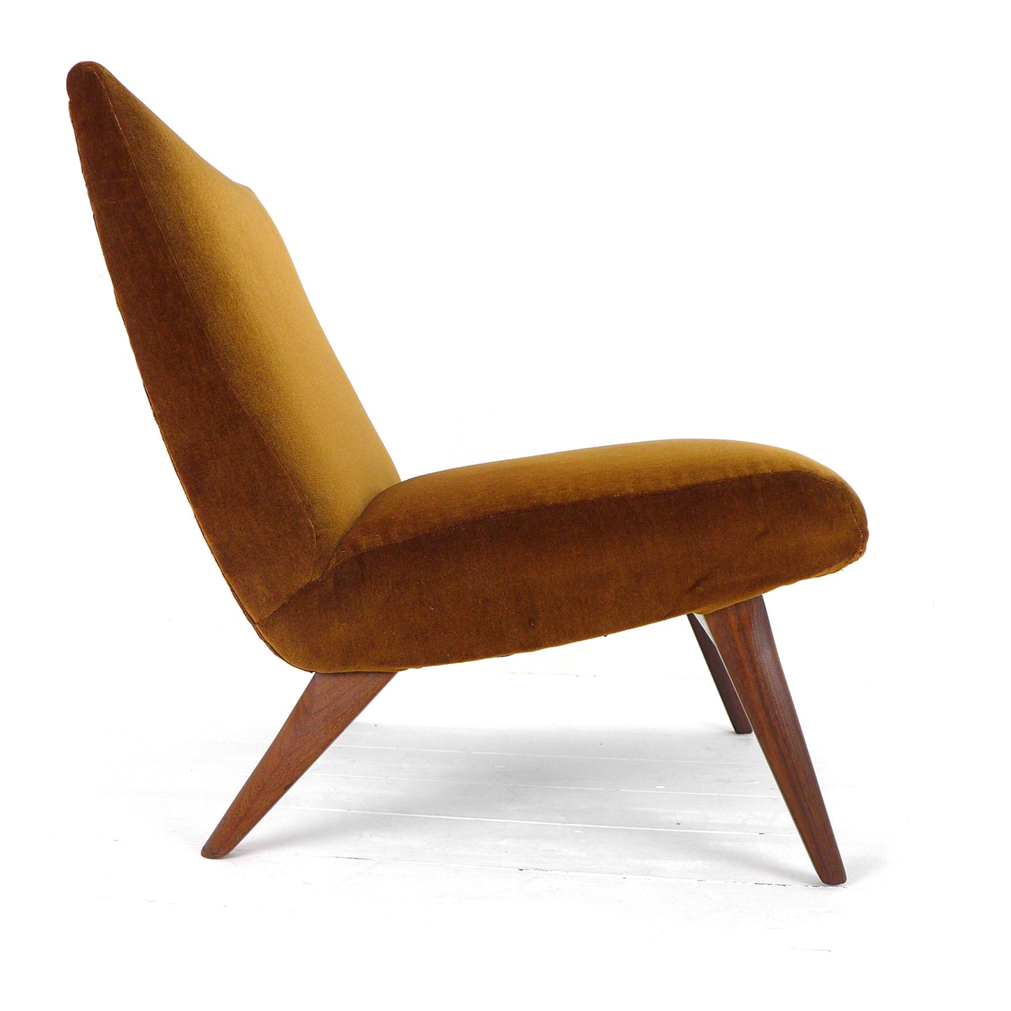 Mid Century Cocktail Chair in Brown Velvet & Teak - Vintage Armchair