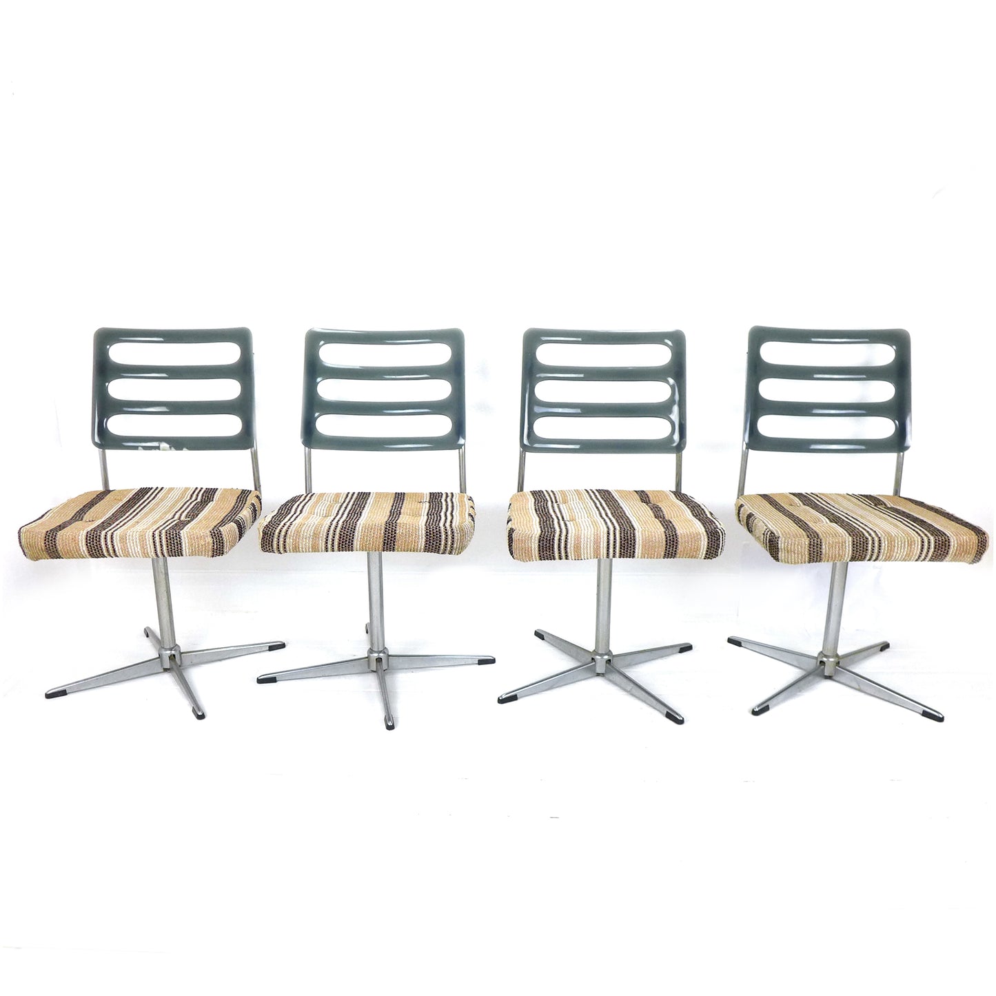 Mid Century Swivel Dining Chairs with Original Fabric by Barget, London - Set of 4