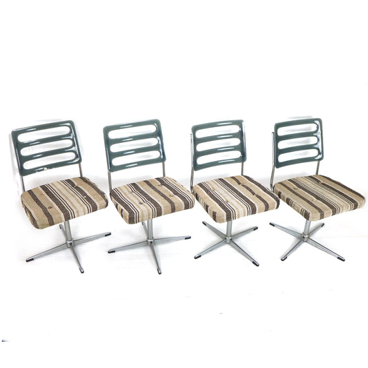 Mid Century Swivel Dining Chairs with Original Fabric by Barget, London - Set of 4