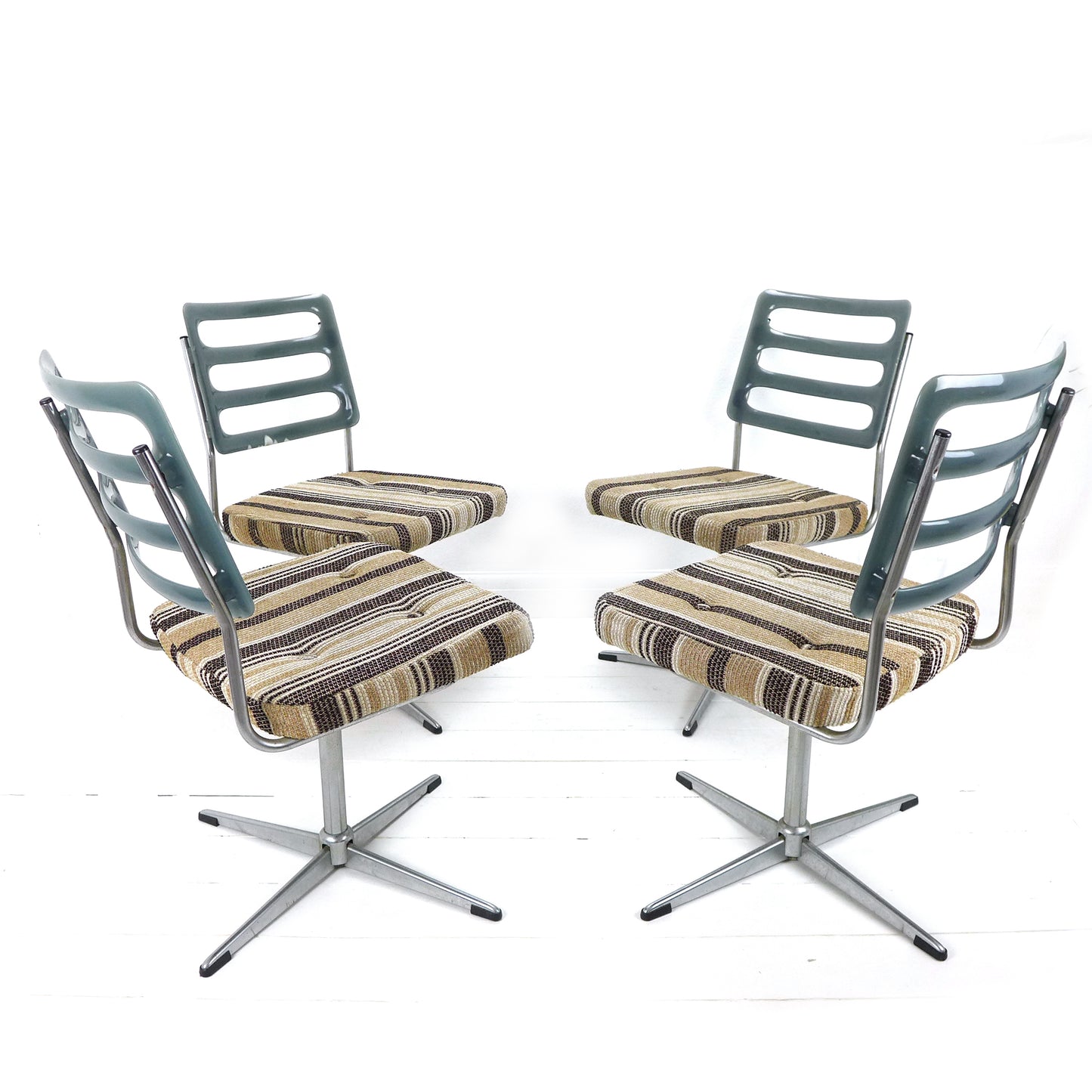 Mid Century Swivel Dining Chairs with Original Fabric by Barget, London - Set of 4