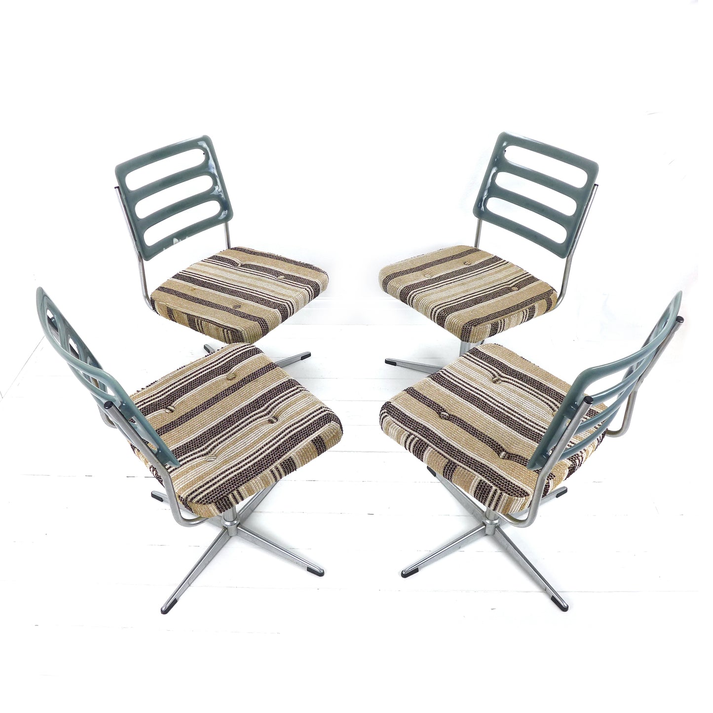 Mid Century Swivel Dining Chairs with Original Fabric by Barget, London - Set of 4