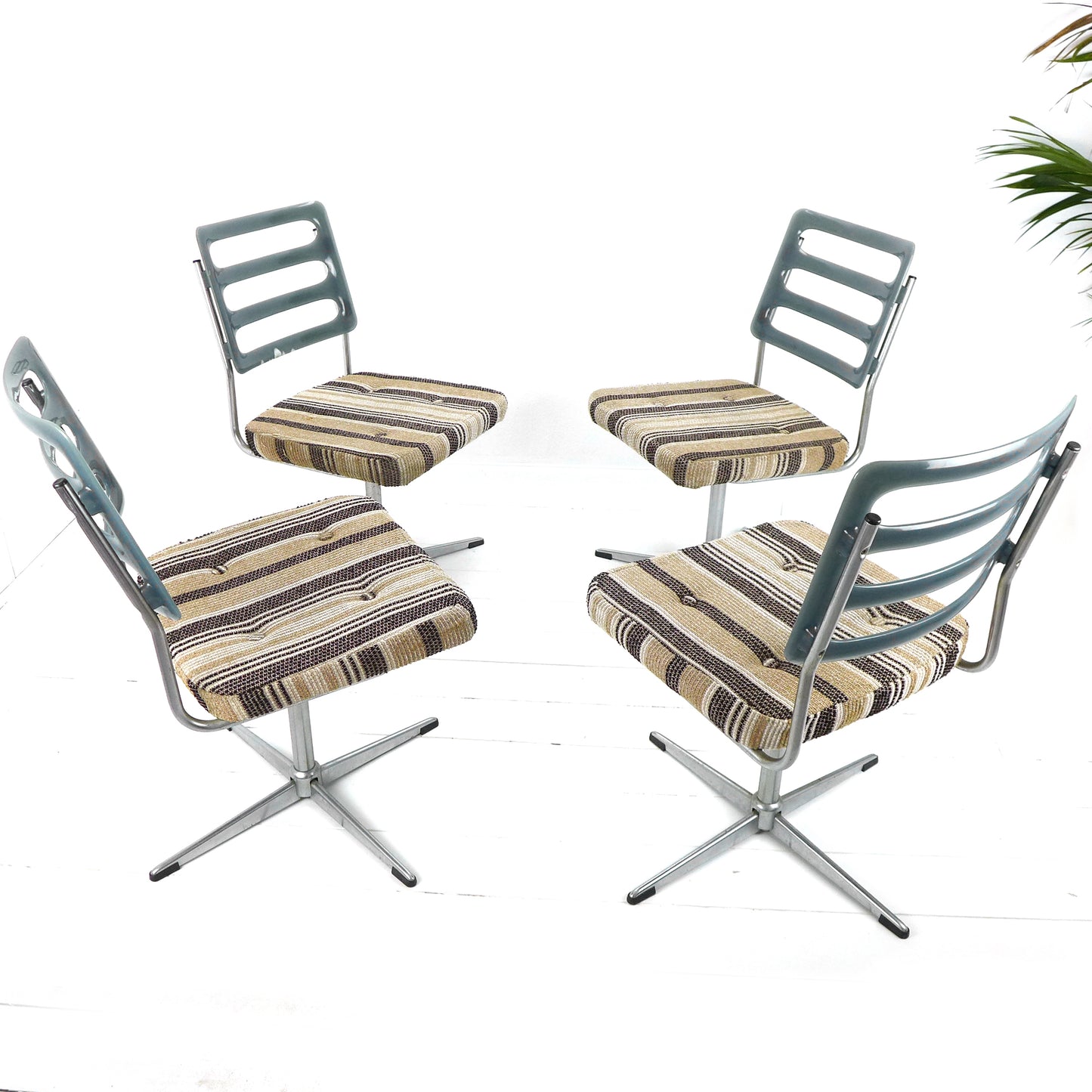 Mid Century Swivel Dining Chairs with Original Fabric by Barget, London - Set of 4