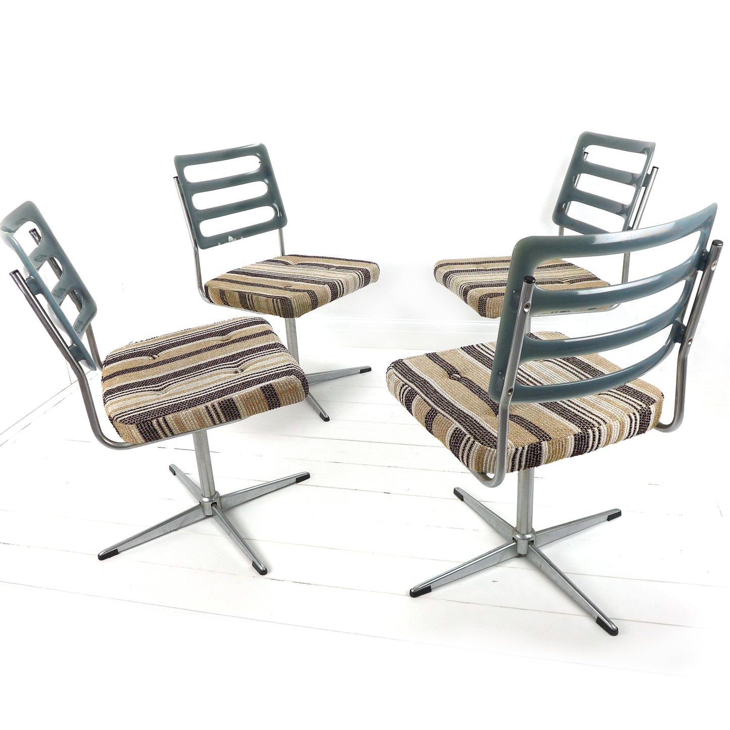 Mid Century Swivel Dining Chairs with Original Fabric by Barget, London - Set of 4