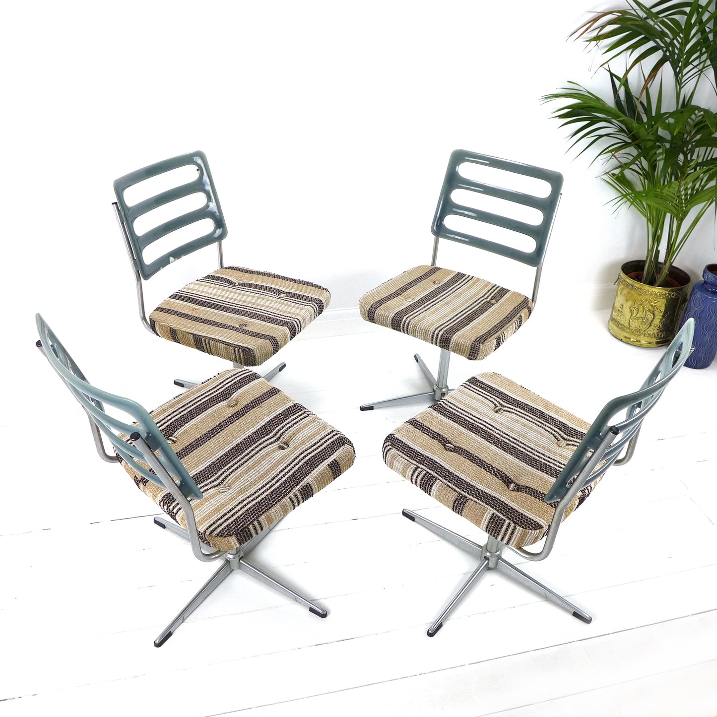 Mid Century Swivel Dining Chairs with Original Fabric by Barget, London - Set of 4
