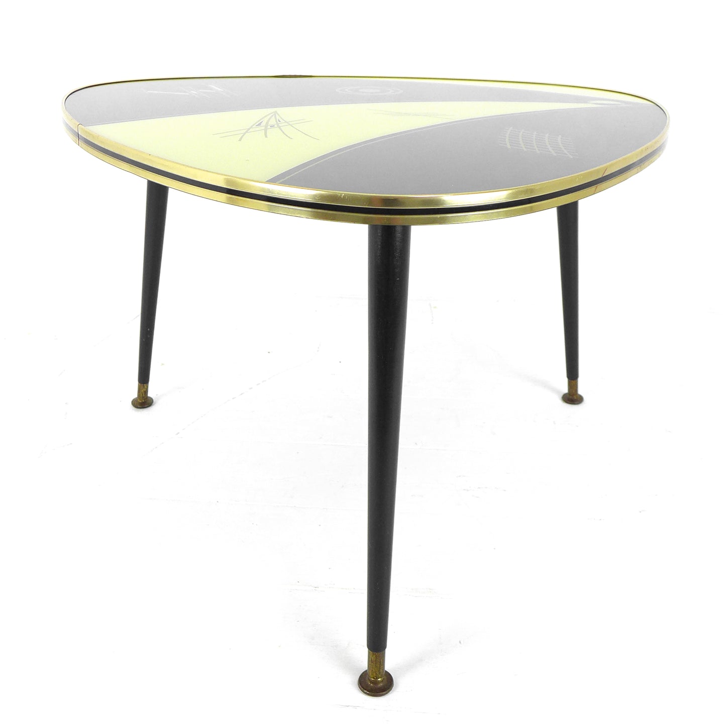 Mid Century Atomic Coffee Table - Tripod Legs - Glass Top - Plant Stand/Lamp/End/Vintage