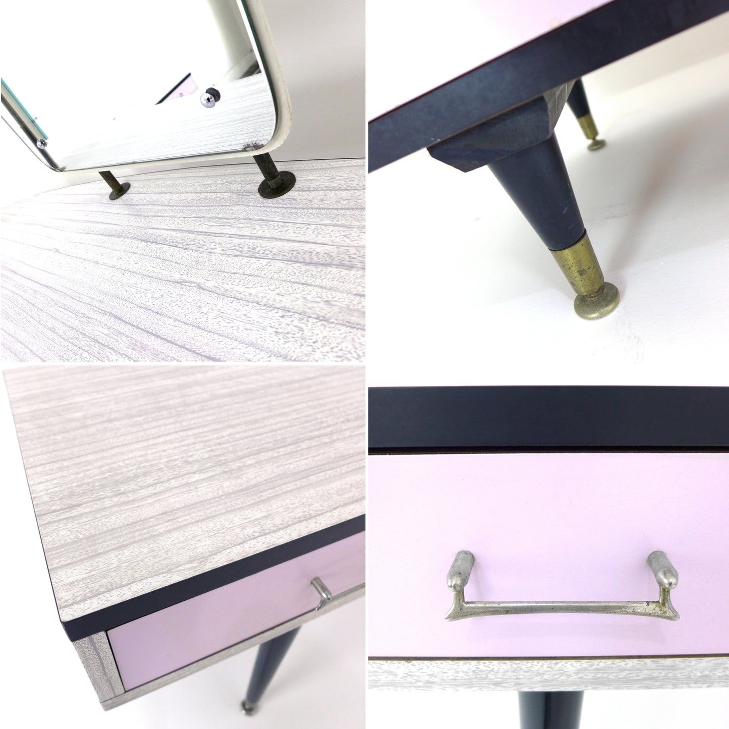 Mid Century Bedroom Set - Bedside Tables & Dressing table / Chest of Drawers with Mirrors - Vintage Melamine