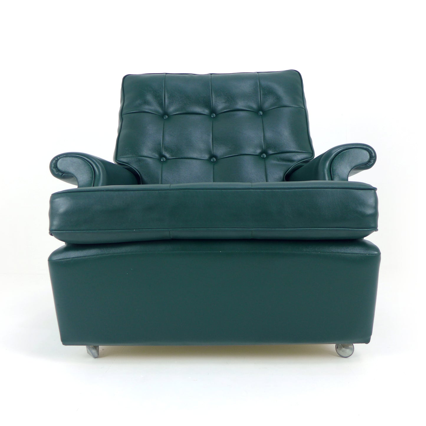 Pair Mid Century PARKER KNOLL Armchairs in Green Vinyl