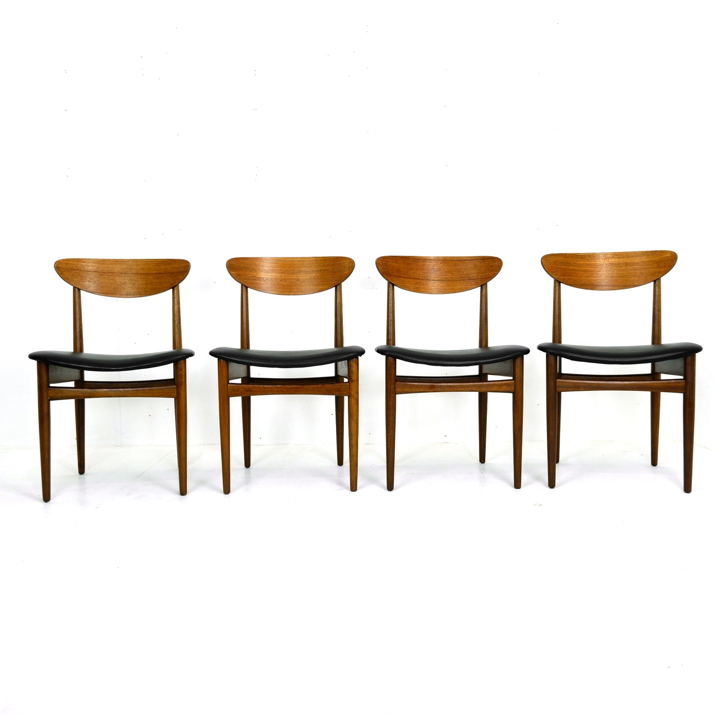 Set 4 G PLAN Dining Chairs - Danish Range by Kfod Larsen in Teak - NEW Black Vinyl Fabric - Mid Century Modern