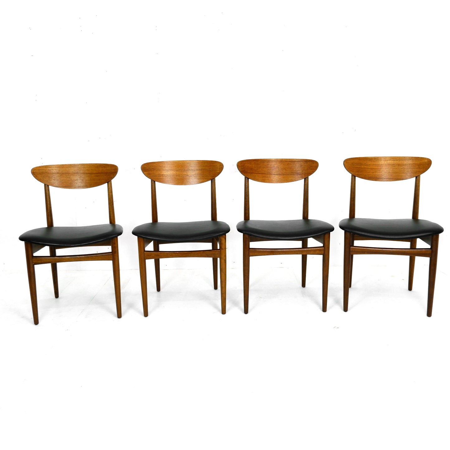 Set 4 G PLAN Dining Chairs - Danish Range by Kfod Larsen in Teak - NEW Black Vinyl Fabric - Mid Century Modern