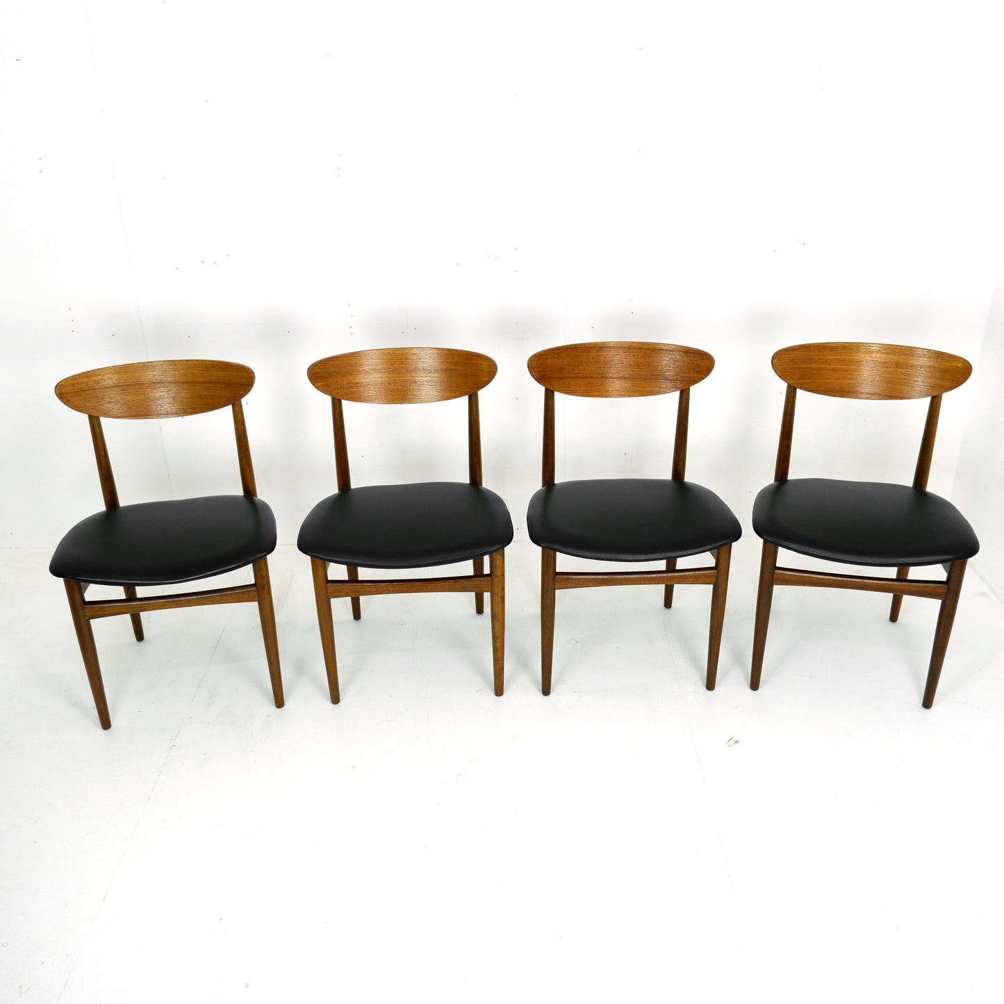 Set 4 G PLAN Dining Chairs - Danish Range by Kfod Larsen in Teak - NEW Black Vinyl Fabric - Mid Century Modern