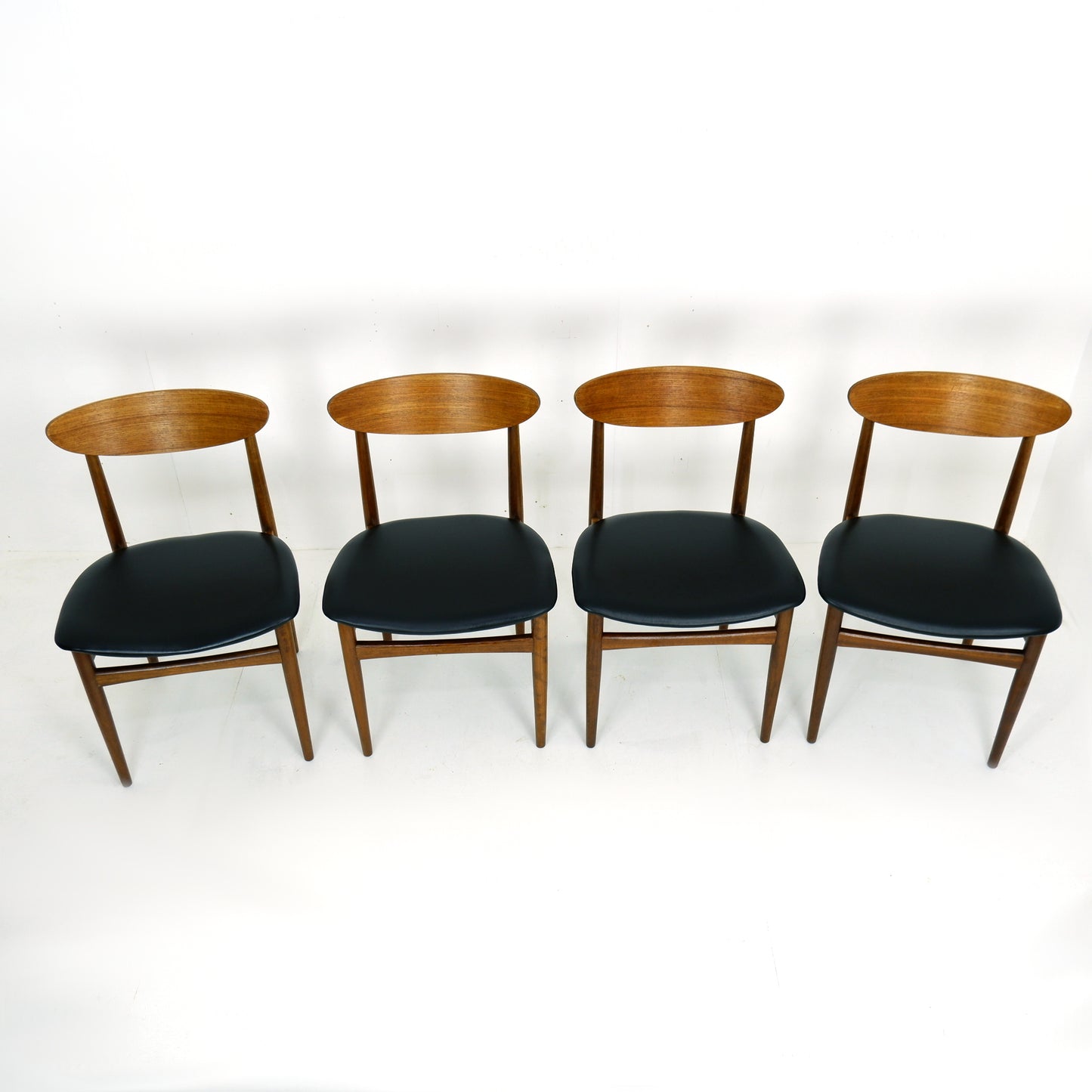 Set 4 G PLAN Dining Chairs - Danish Range by Kfod Larsen in Teak - NEW Black Vinyl Fabric - Mid Century Modern