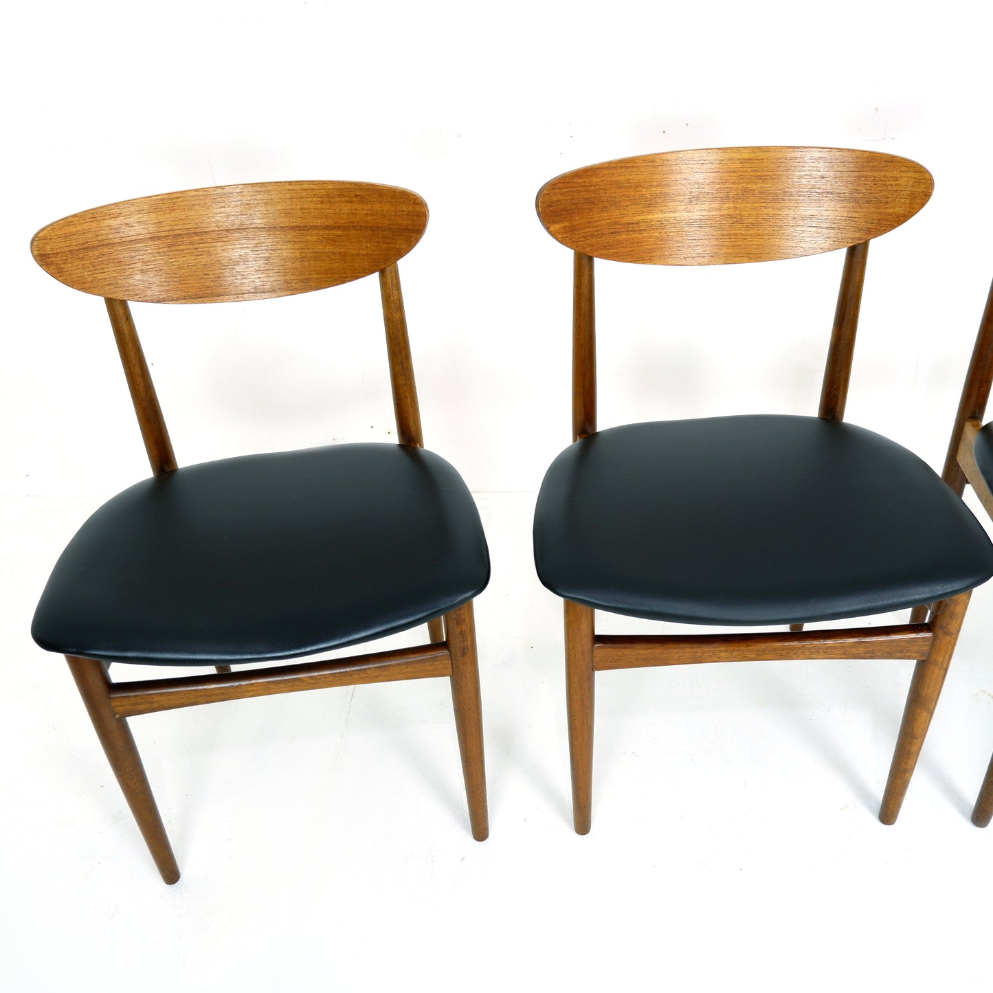 Set 4 G PLAN Dining Chairs - Danish Range by Kfod Larsen in Teak - NEW Black Vinyl Fabric - Mid Century Modern