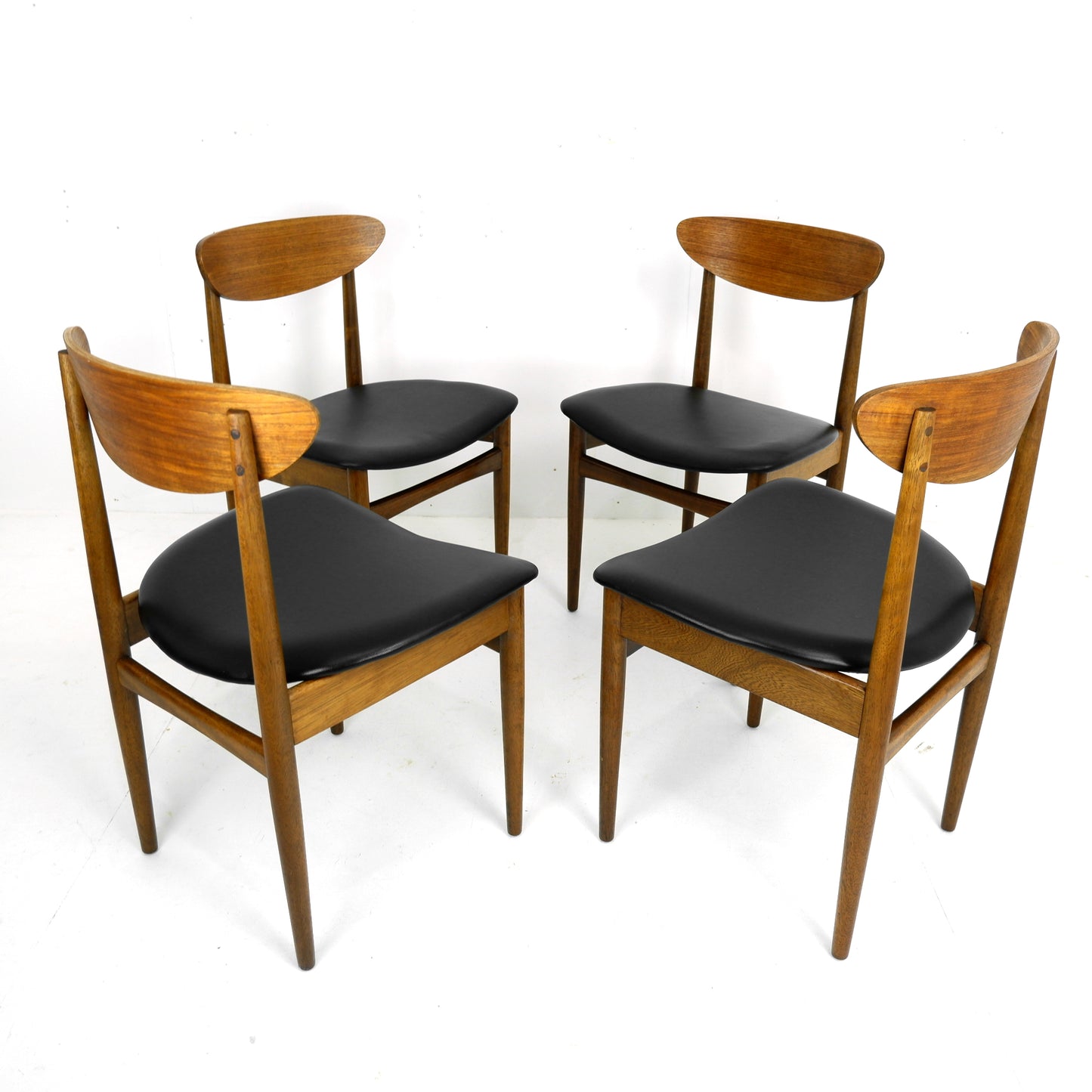 G PLAN Danish Range by Kfod Larsen Teak Dining Table and 4 Dining Chairs - NEW Black Vinyl Fabric - Mid Century Modern