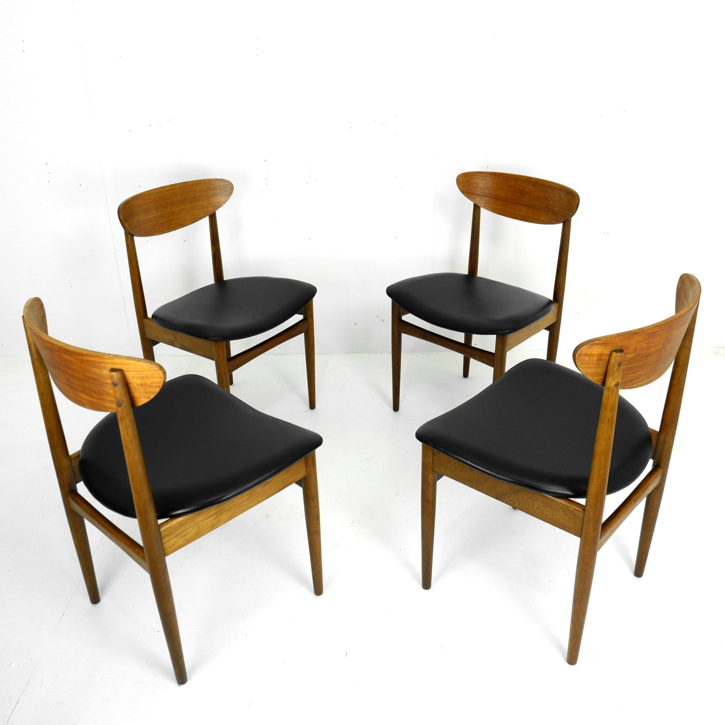 Set 4 G PLAN Dining Chairs - Danish Range by Kfod Larsen in Teak - NEW Black Vinyl Fabric - Mid Century Modern