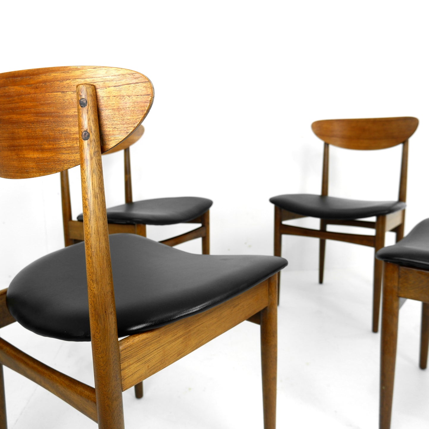 Set 4 G PLAN Dining Chairs - Danish Range by Kfod Larsen in Teak - NEW Black Vinyl Fabric - Mid Century Modern