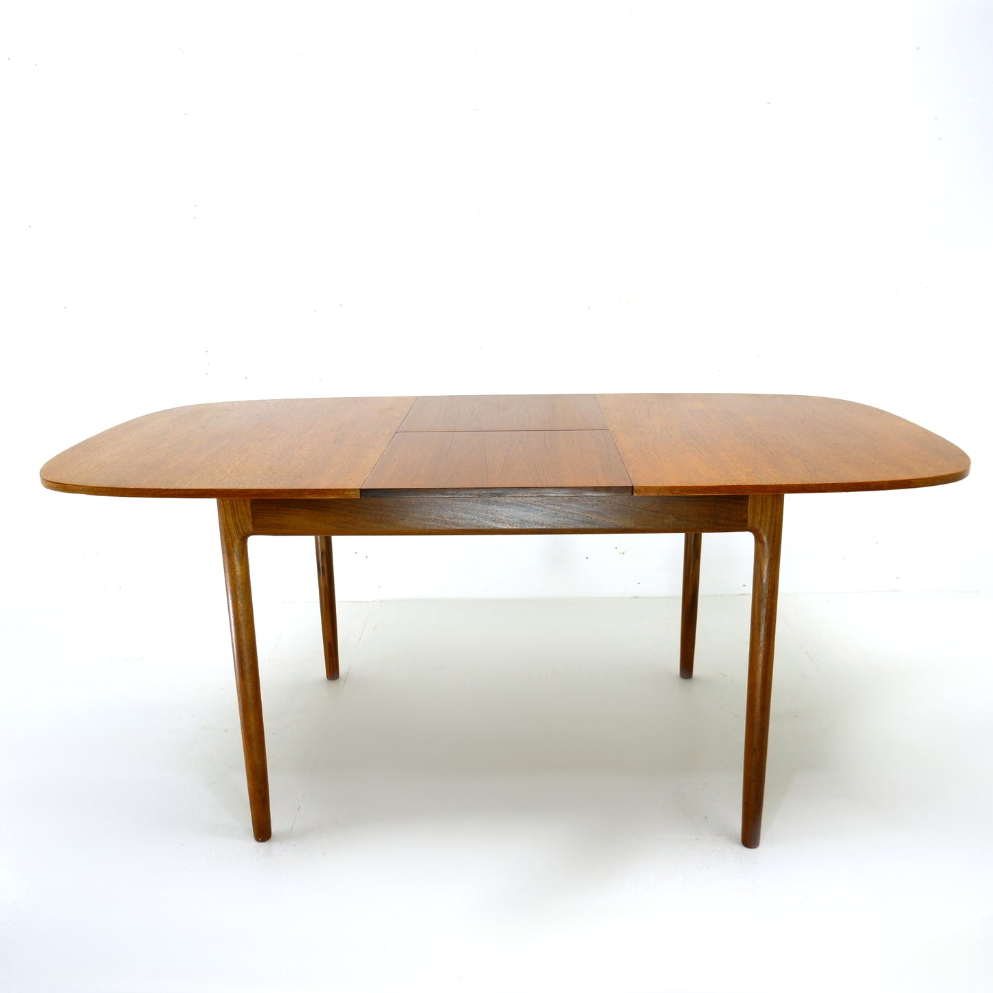 G PLAN Danish Range by Kfod Larsen Teak Dining Table and 4 Dining Chairs - NEW Black Vinyl Fabric - Mid Century Modern