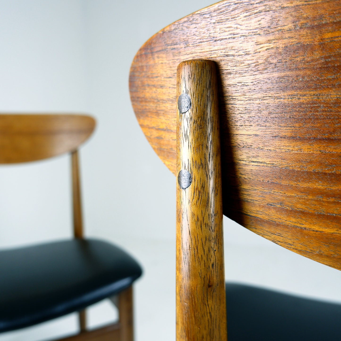 G PLAN Danish Range by Kfod Larsen Teak Dining Table and 4 Dining Chairs - NEW Black Vinyl Fabric - Mid Century Modern