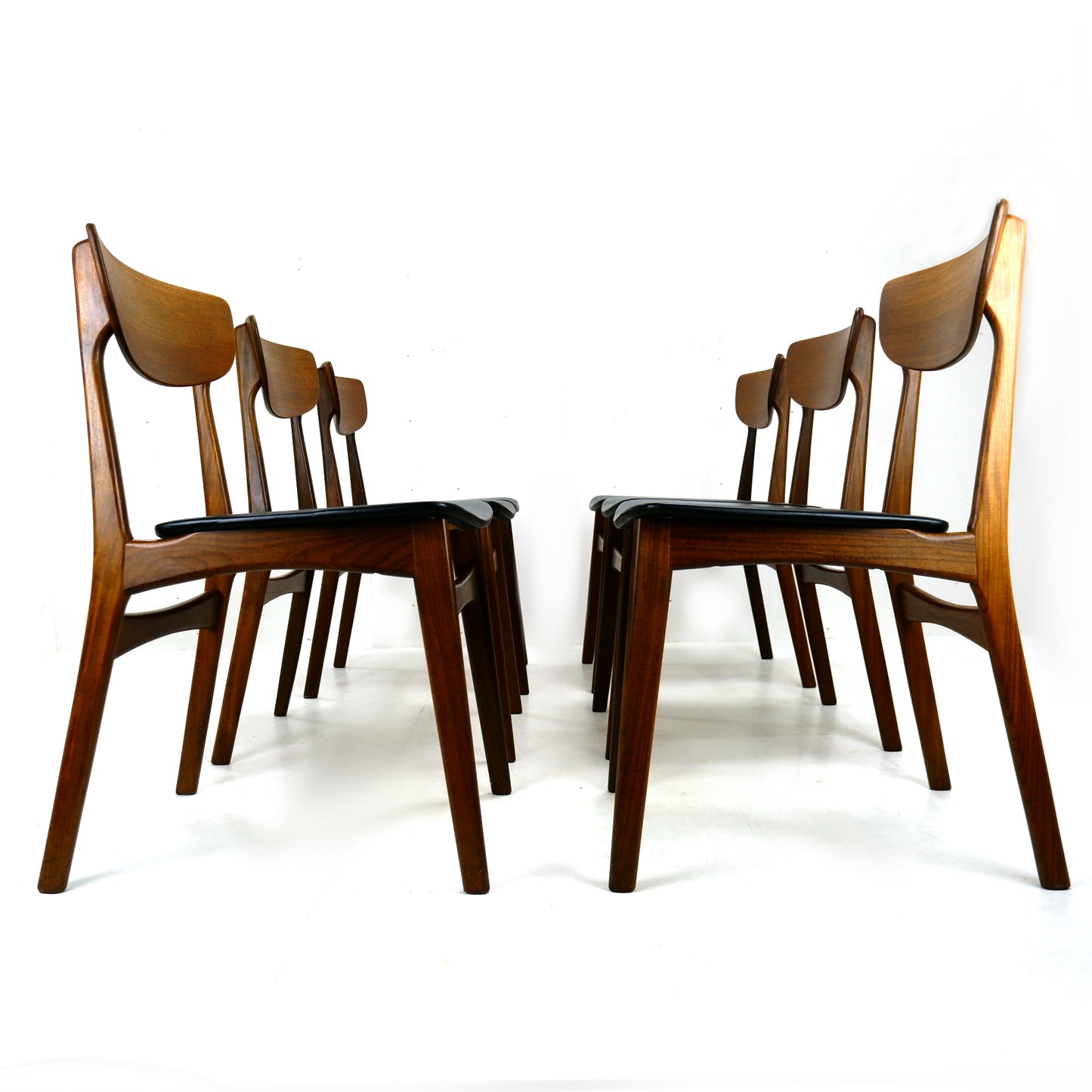 Set 6 Mid Century Dining Chairs - Danish Influance - NEW Black Vinyl Fabric