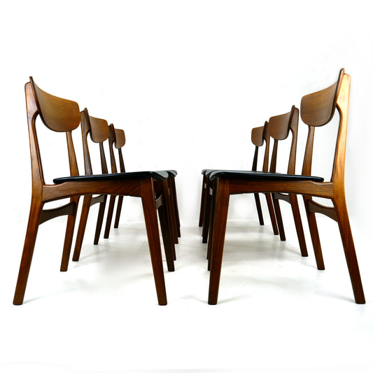 Set 6 Mid Century Dining Chairs - Danish Influance - NEW Black Vinyl Fabric